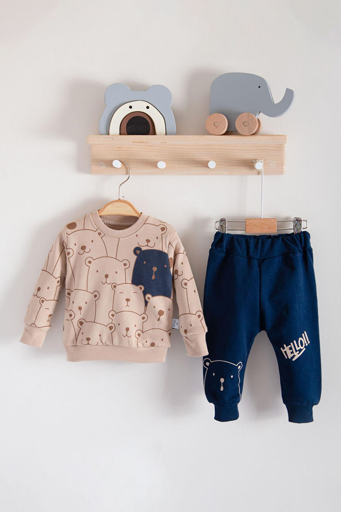 Kız Bebek Hello Ayılar Baskılı 2 İp Unisex Takım