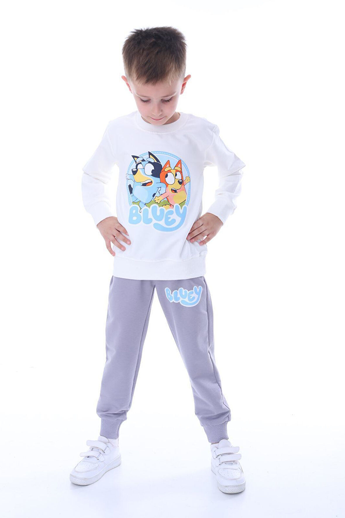 Erkek Çocuk Bluey Baskılı Eşofman Takımı Gri
