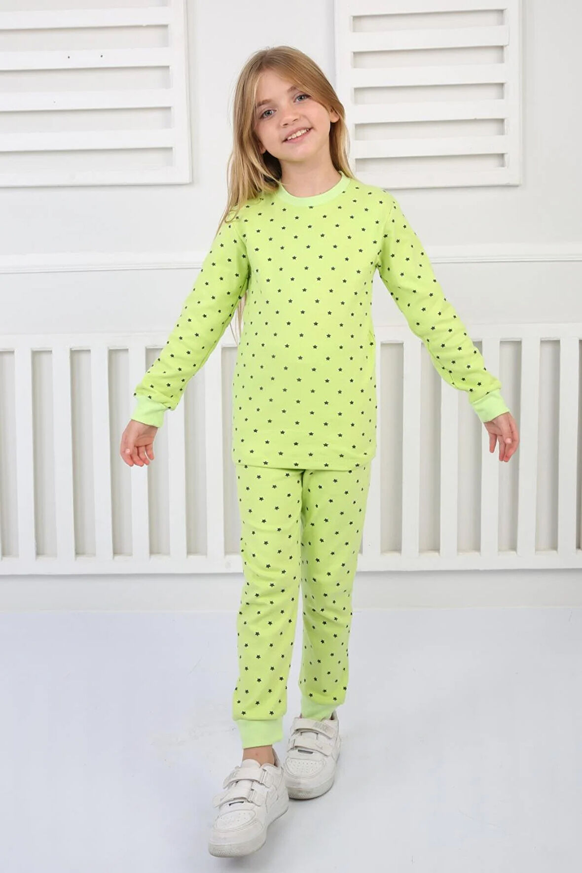 Yıldız Desenli Pijama Takımı Yeşil 8-12
