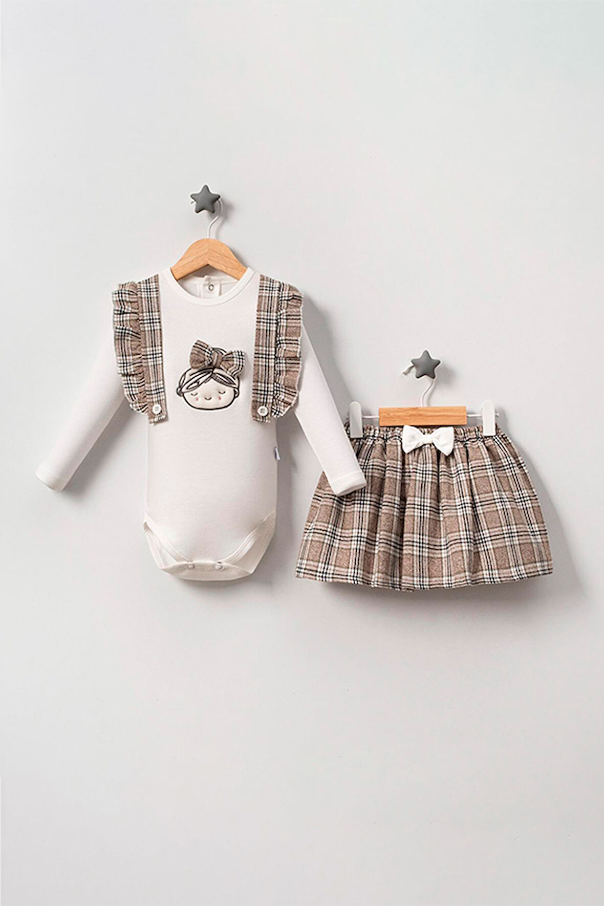 Kız Bebek Sweet Girl İkili Ekose Etekli Takım Kahverengi