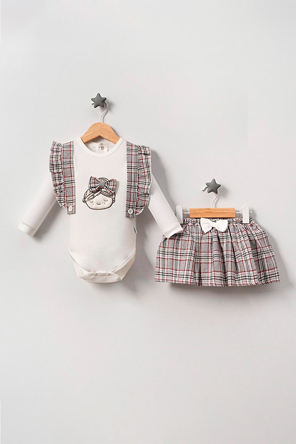 Kız Bebek Sweet Girl İkili Ekose Etekli Takım Kırmızı