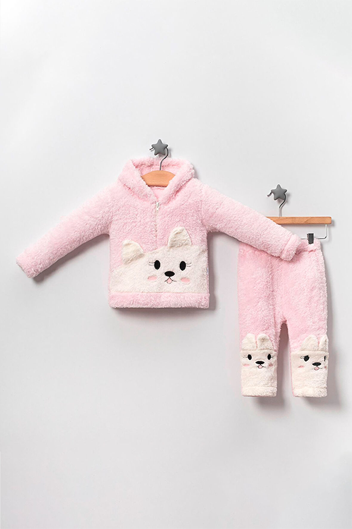 Kız Bebek Ayı Nakışlı Welsoft Takım - Pembe