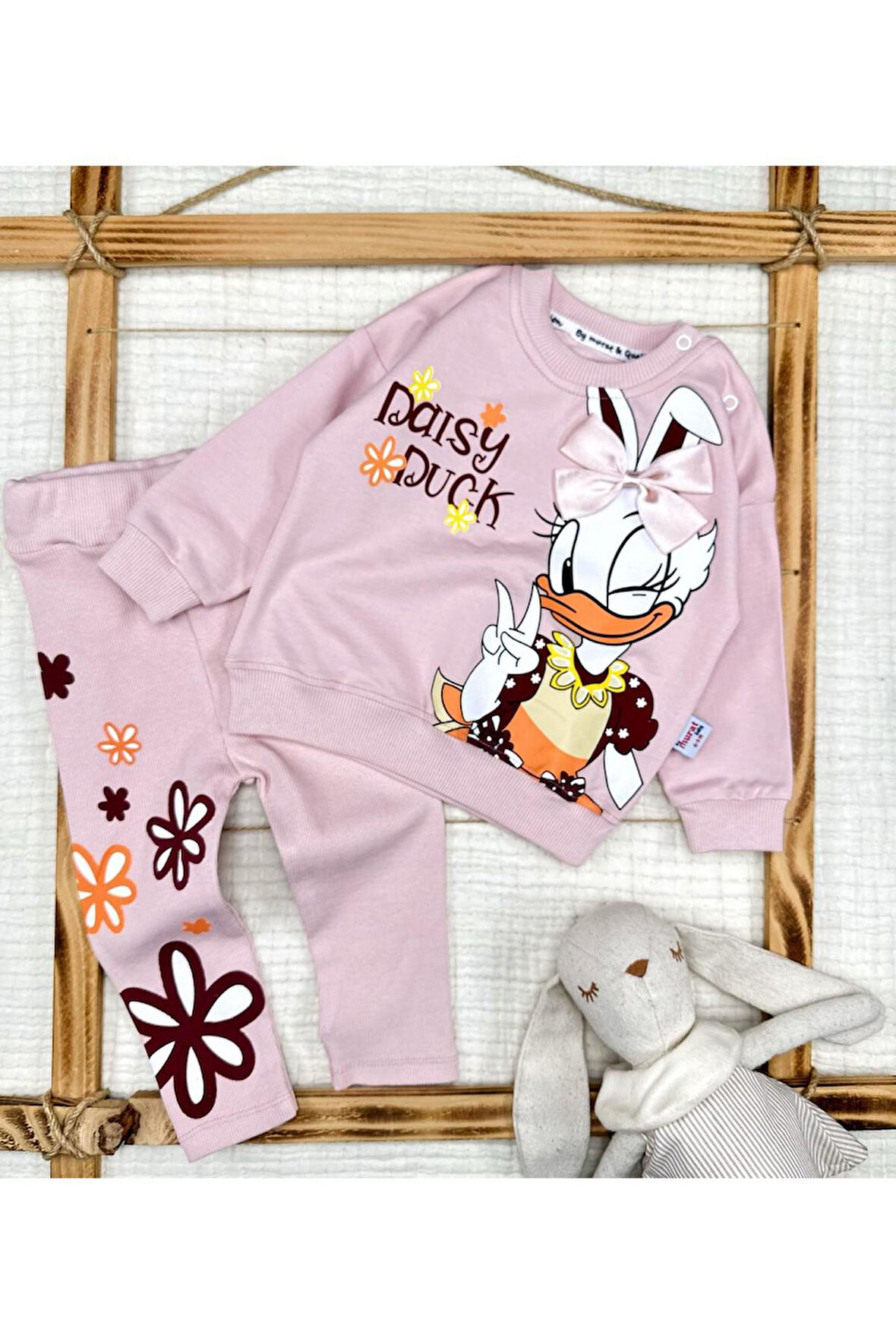 Kız Bebek Daisy Duck Desenli Pamuklu Pembe Alt Üst Takımı