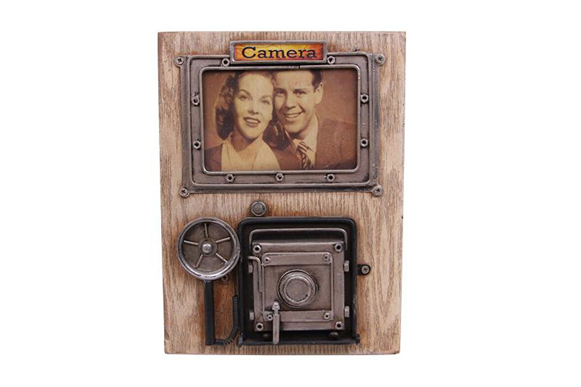 KENPAZAR Dekoratif Metal Çerçeve Fotoğraf Makinesi Dekorlu Hediyelik