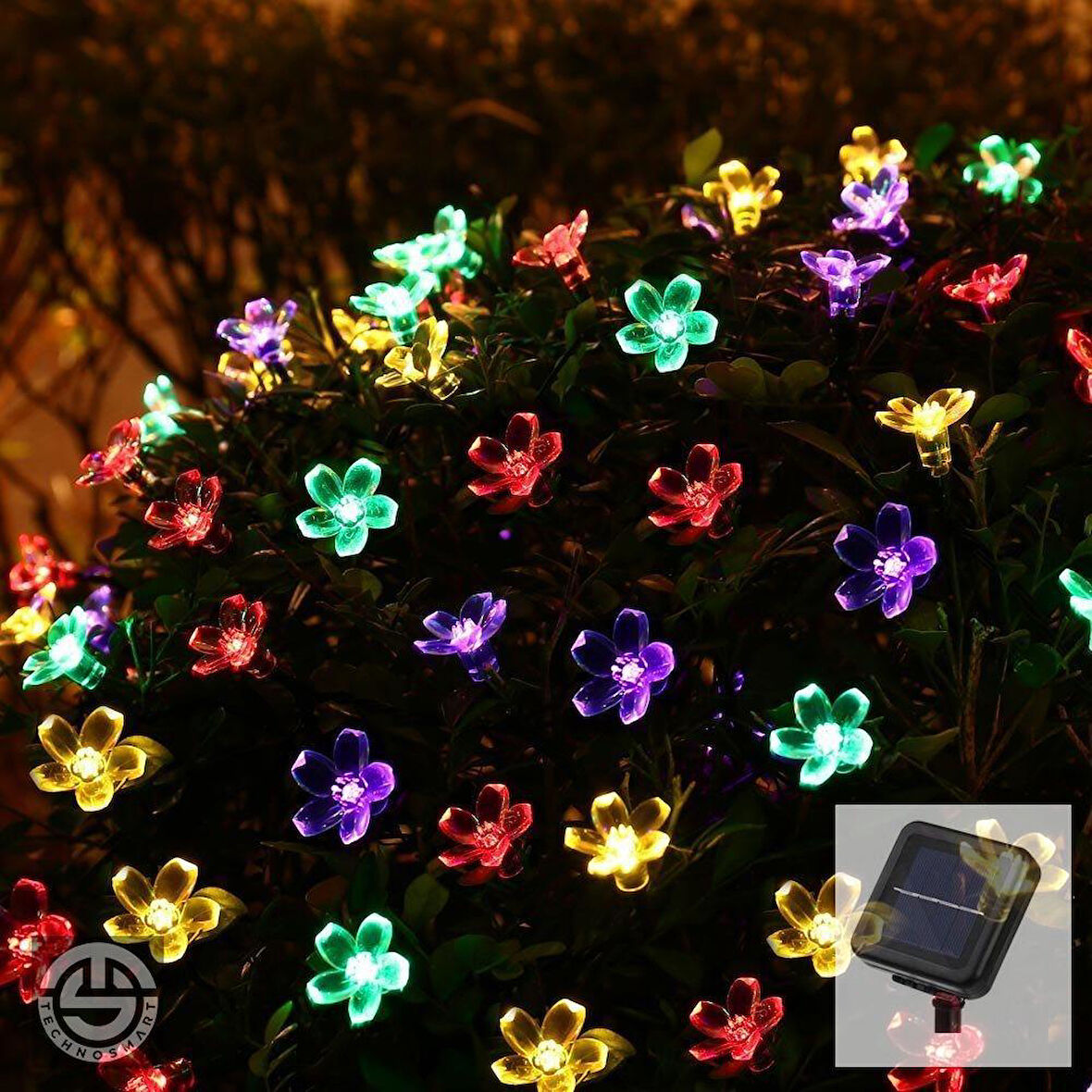 KENPAZAR Solar 30 Ledli Çiçekli RGB Bahçe Aydınlatma Dekorasyon Güneş Enerjili