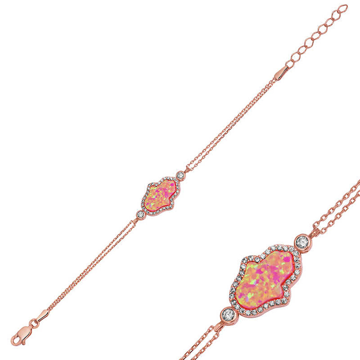 KENPAZAR Gümüş Rose Pembe Opal Fatma Ana Eli Bileklik