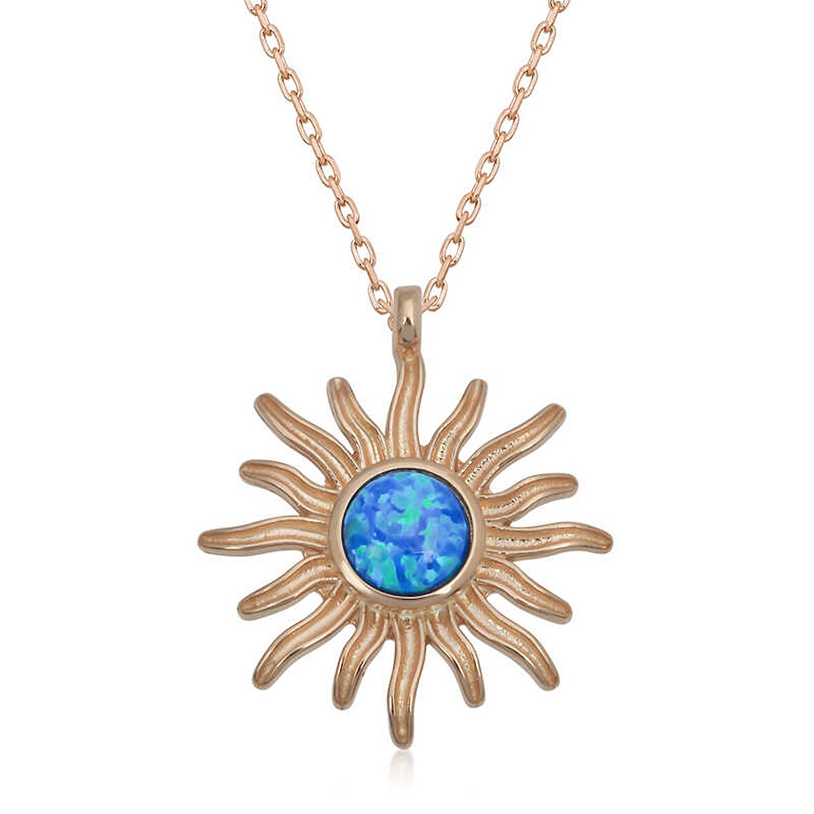 KENPAZAR ​925 Ayar Gümüş Rose Mavi Opal Taşlı Güneş Kadın Kolye