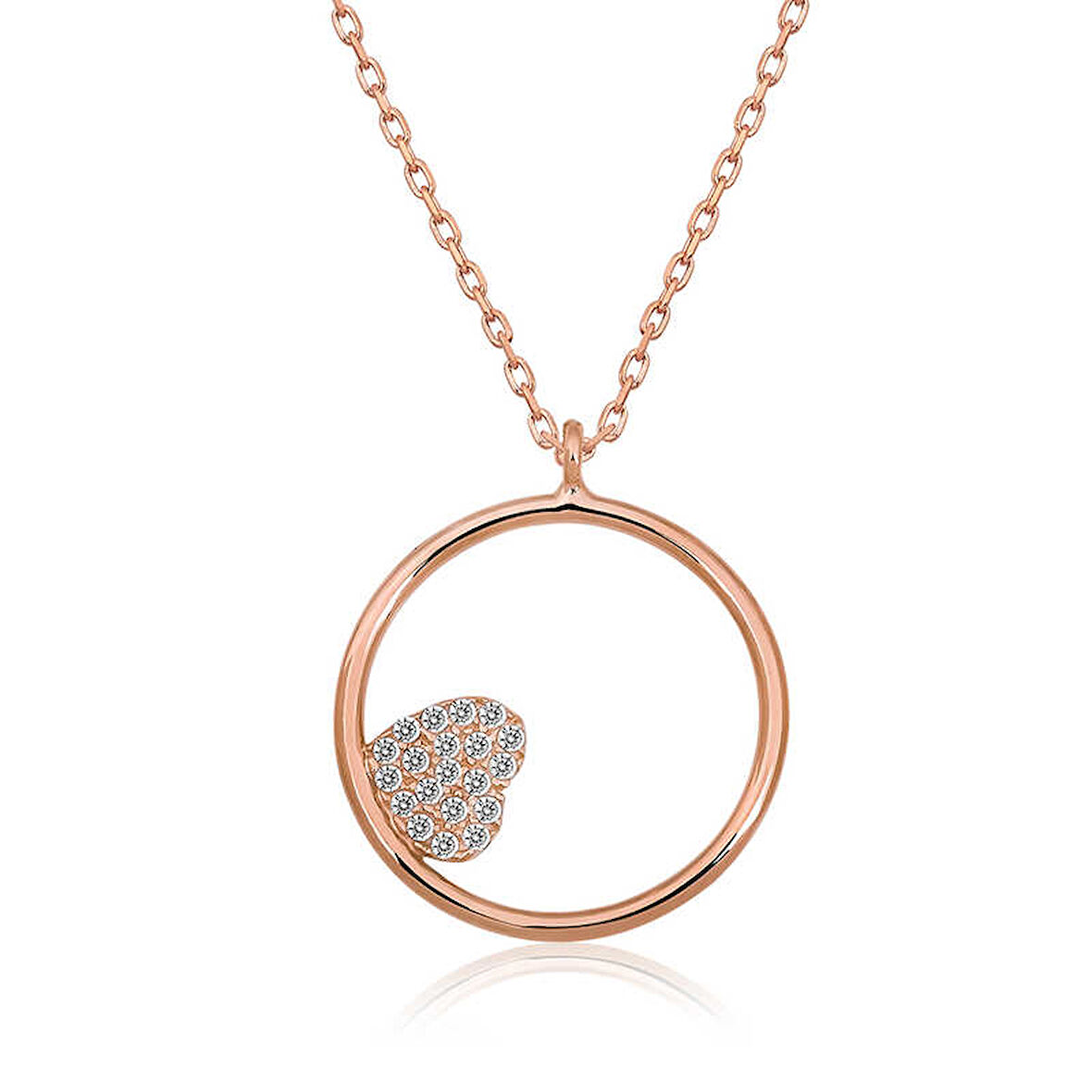 KENPAZAR 925 Ayar Gümüş Kalp Detaylı Halka Kadın Gümüş Kolye