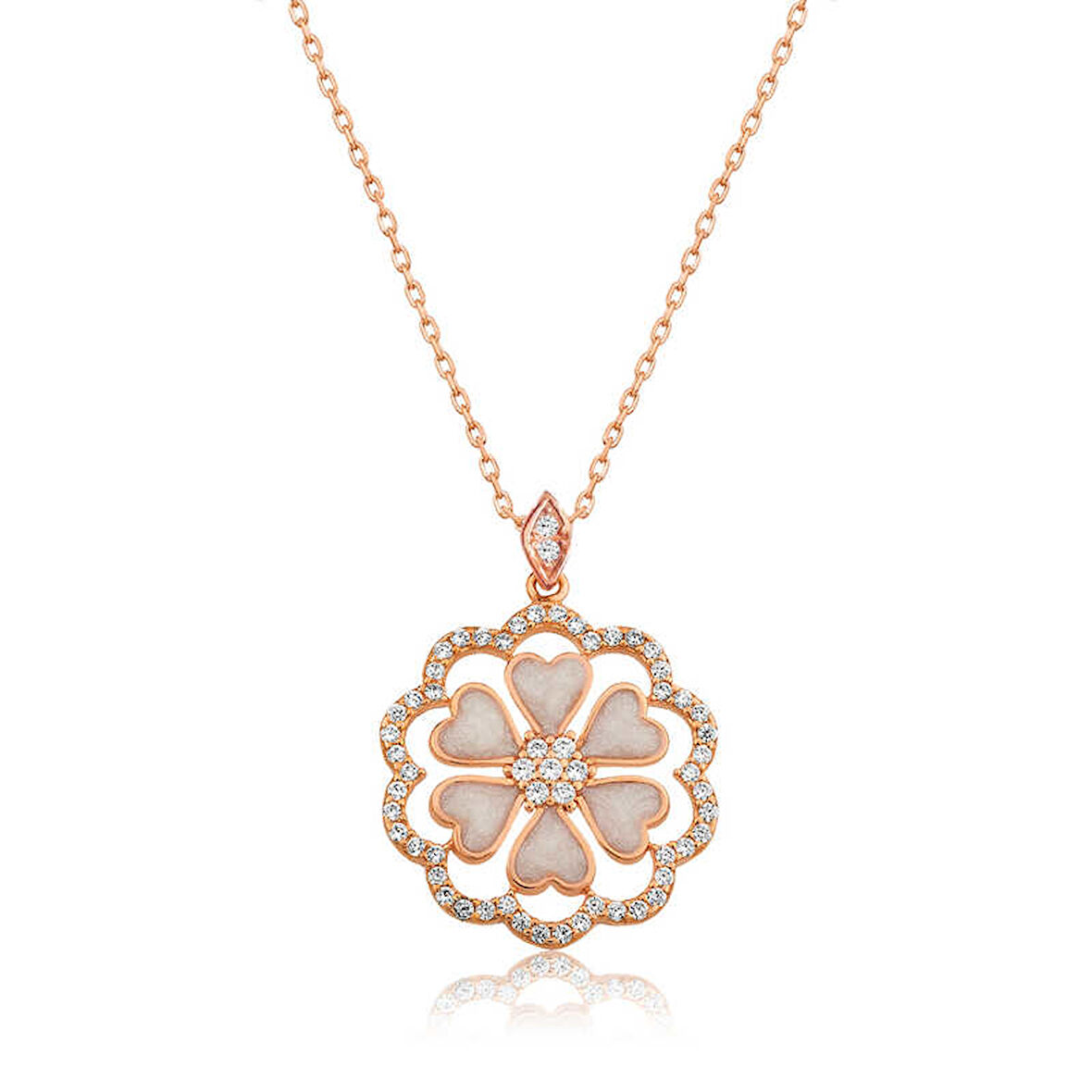 KENPAZAR 925 Ayar Gümüş Kalp Çiçek Kadın Gümüş Kolye