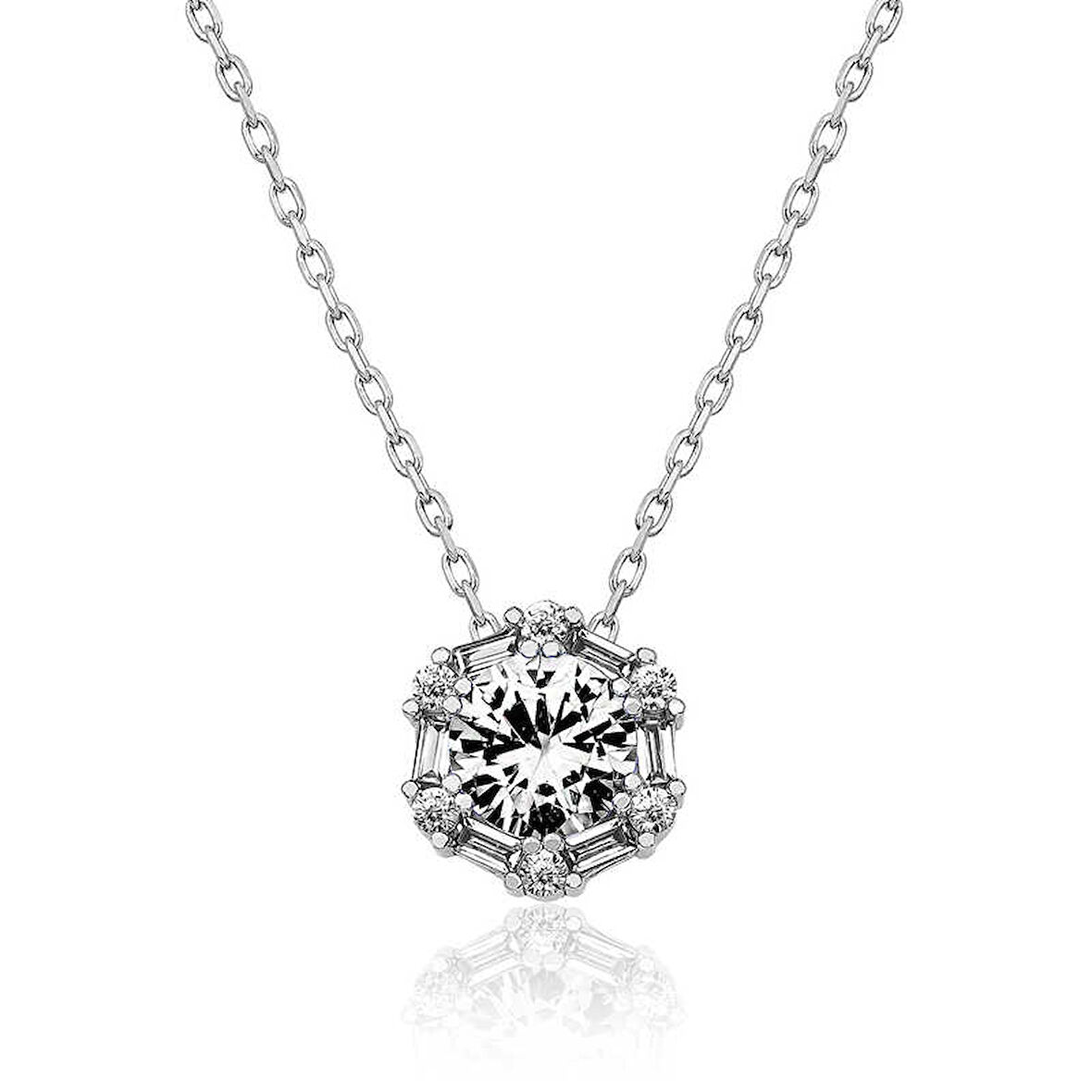 KENPAZAR 925 Ayar Gümüş Buz Beyazı Baget Taşlı Kolye