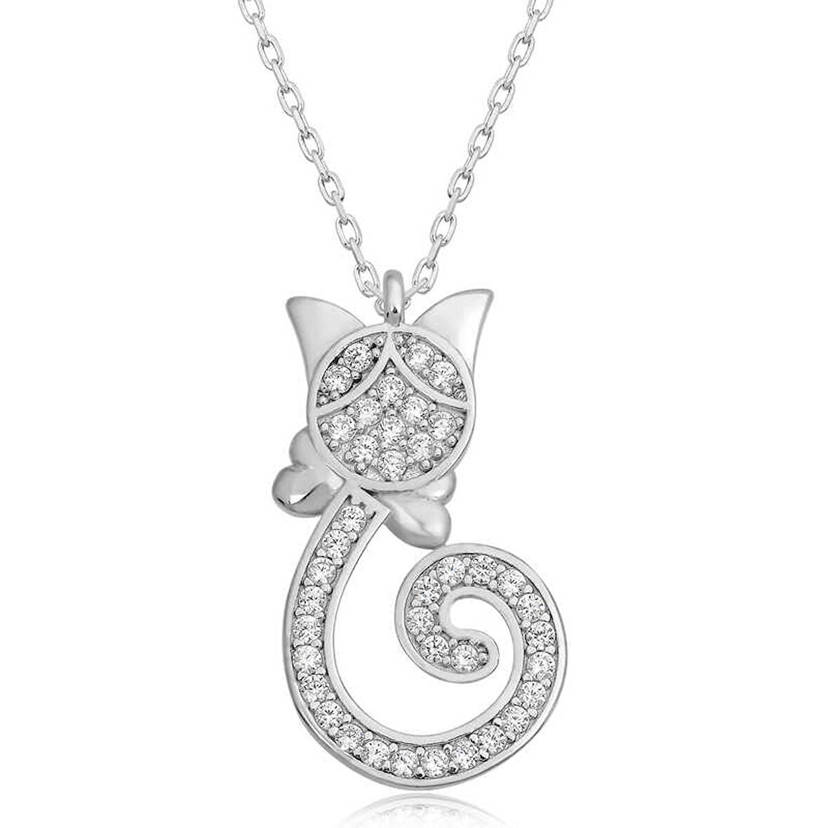 KENPAZAR 925 Ayar Gümüş Kedi Kadın Gümüş Kolye
