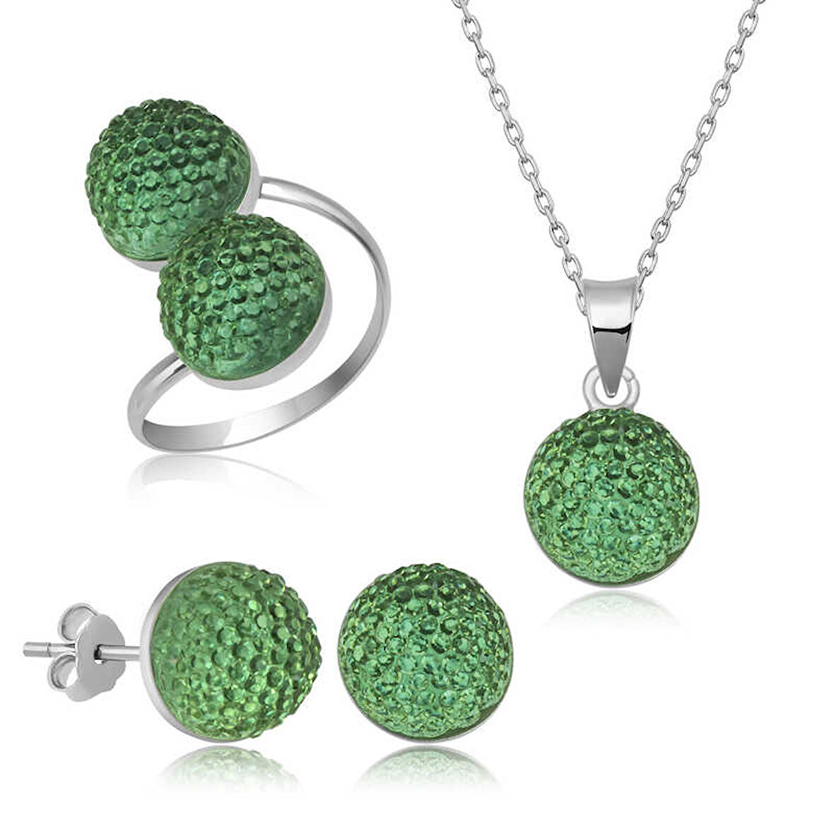 KENPAZAR 925 Ayar Gümüş Yeşil Kristal Kadın Set