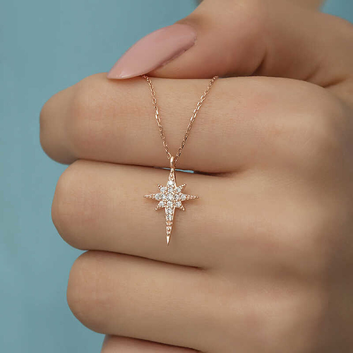 KENPAZAR 925 Ayar Gümüş Rose Kutup Yıldızı Kadın Gümüş Kolye