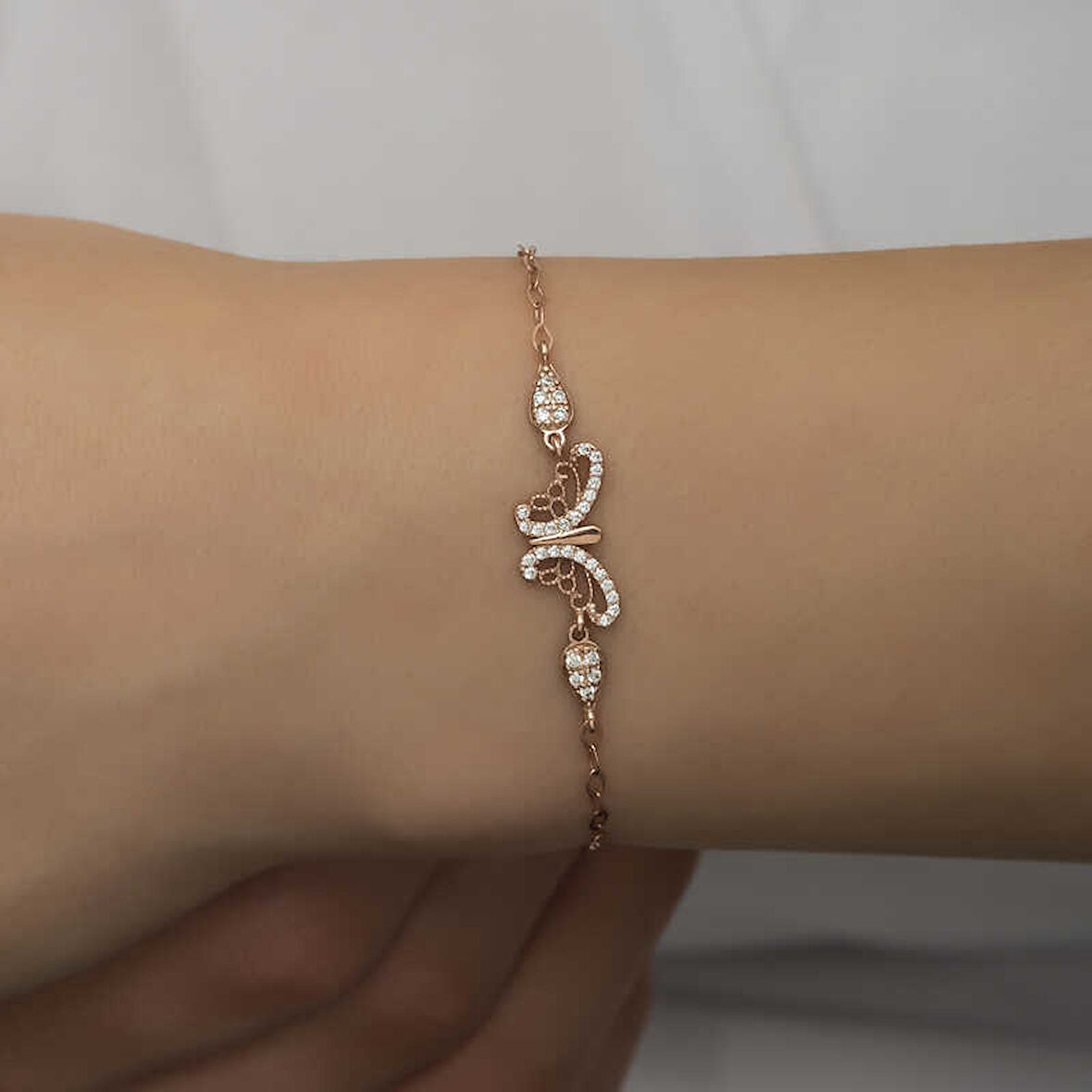 KENPAZAR ​925 Ayar Gümüş Rose Kelebek Kadın Bileklik