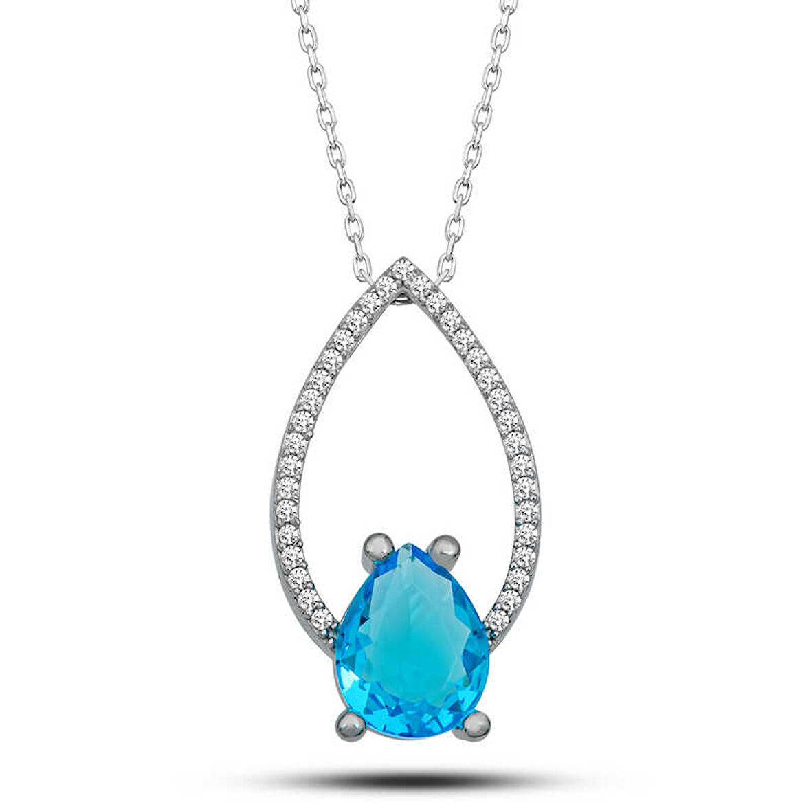 KENPAZAR Gümüş Turkuaz Taşlı Damla Kadın Kolye