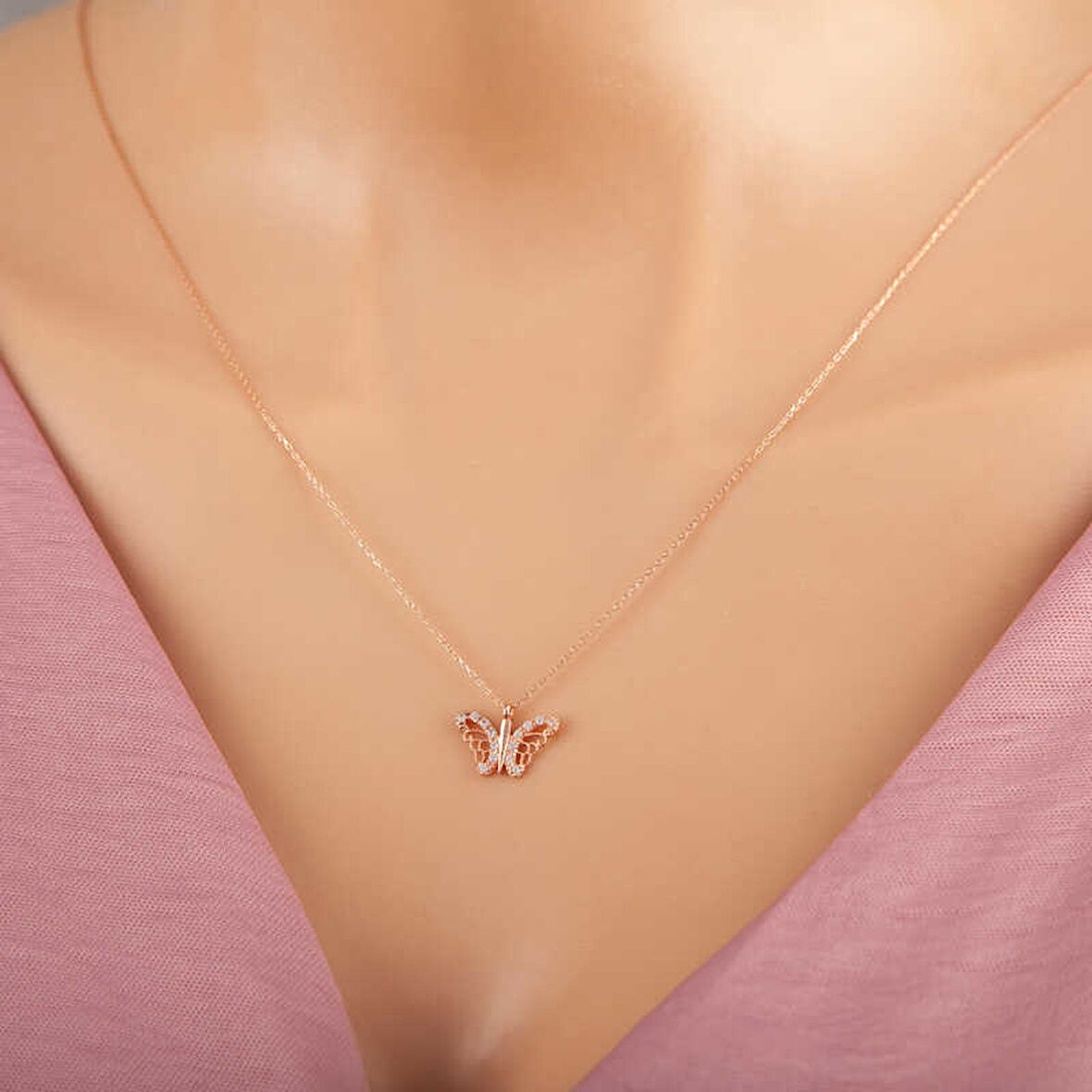 KENPAZAR 925 Ayar Gümüş Rose Kelebek Kadın Gümüş Kolye