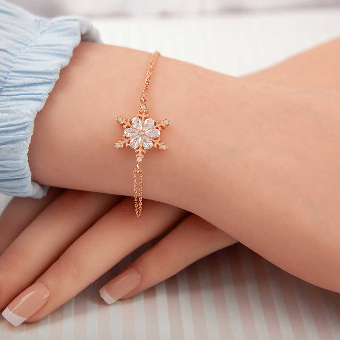 KENPAZAR 925 Ayar ​Gümüş Rose Kar Çiçeği Kadın Bileklik