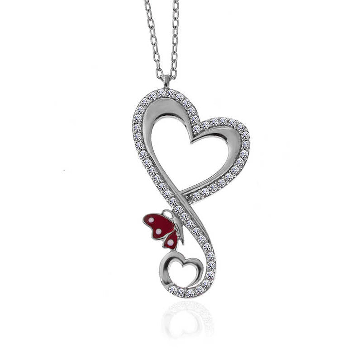 KENPAZAR 925 Ayar Gümüş Kalpli Kelebek Kadın Kolye