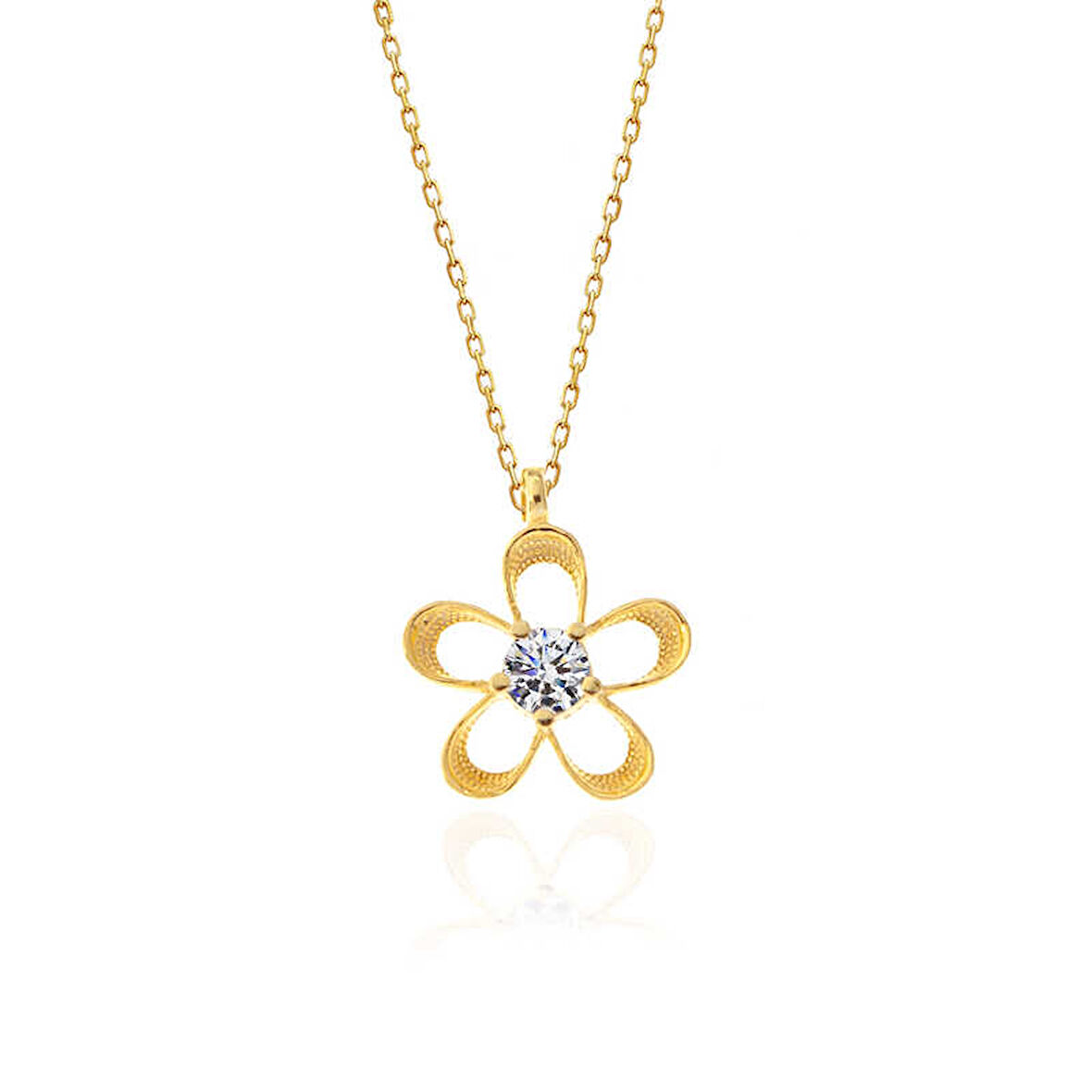 KENPAZAR ​925 Ayar Gümüş Gold Zirkon Taşlı Çiçek Kadın Kolye