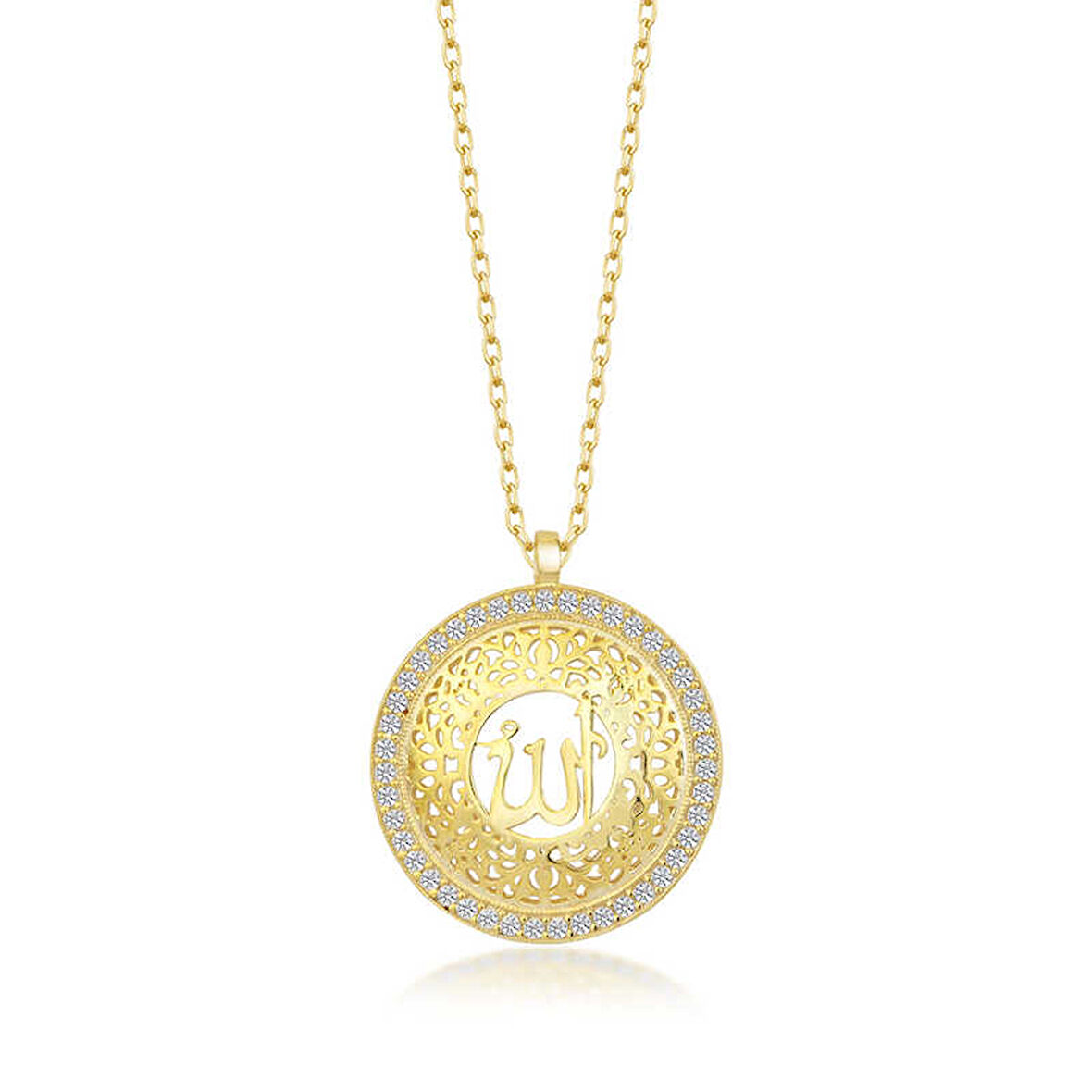 KENPAZAR Gümüş Gold Allah Yazılı Kadın Kolye