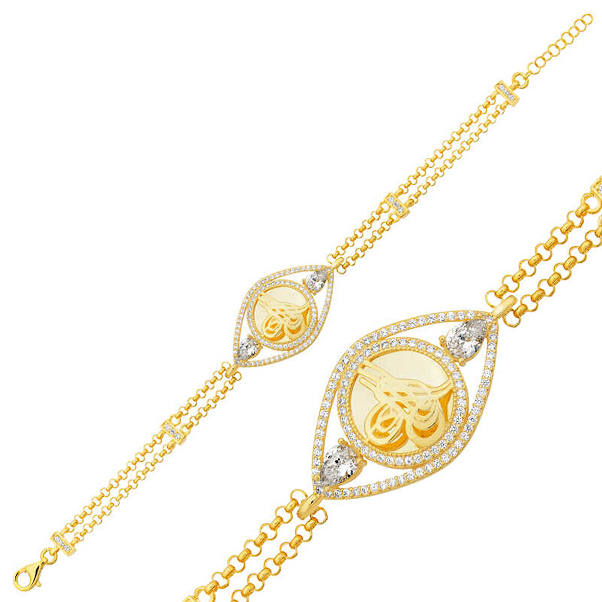 KENPAZAR 925 Ayar Gümüş Gold Kaplama Tuğralı Kadın Bileklik