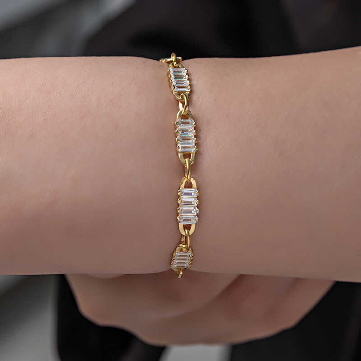 KENPAZAR 925 Ayar Gümüş Gold Baget Taşlı Kadın Bileklik