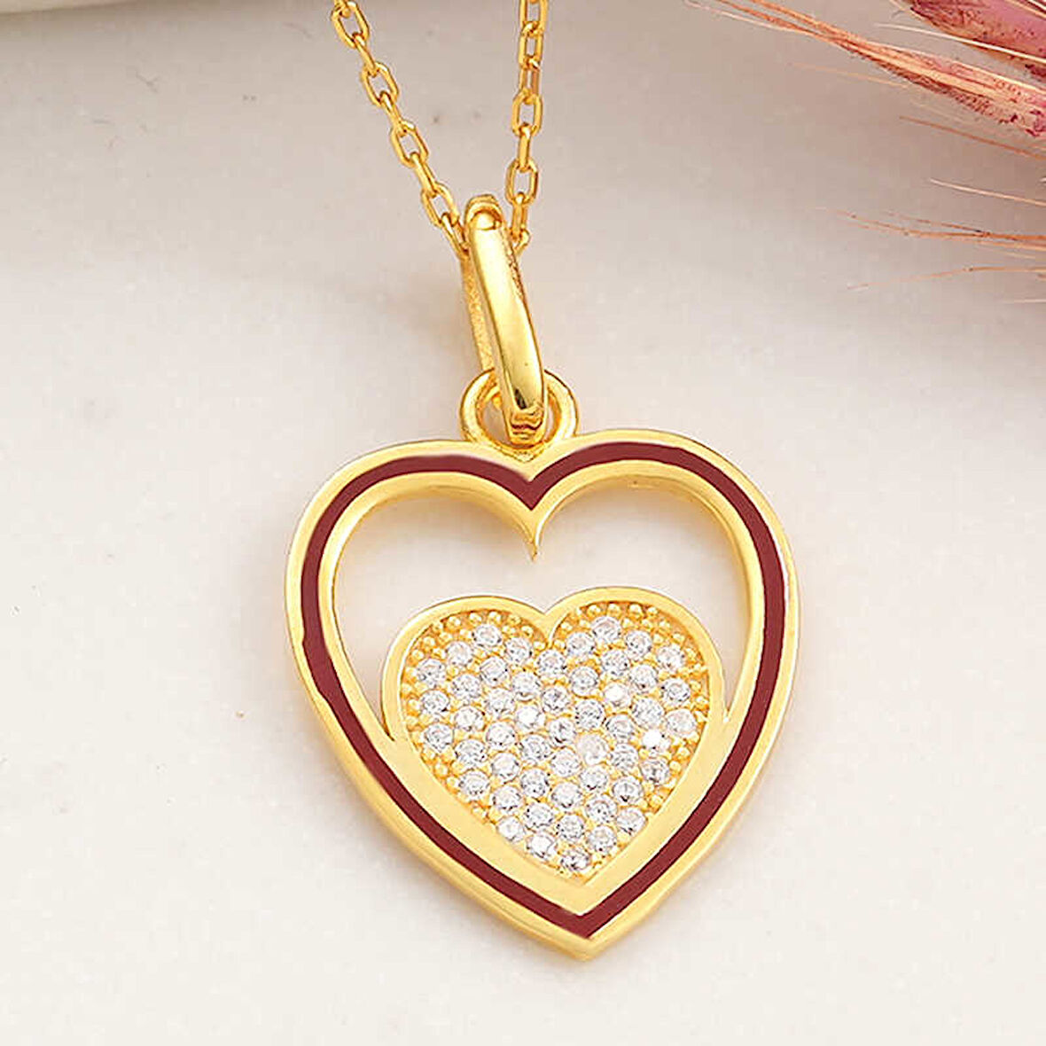 KENPAZAR 925 Ayar Gümüş Gold Kalp Kadın Kolye