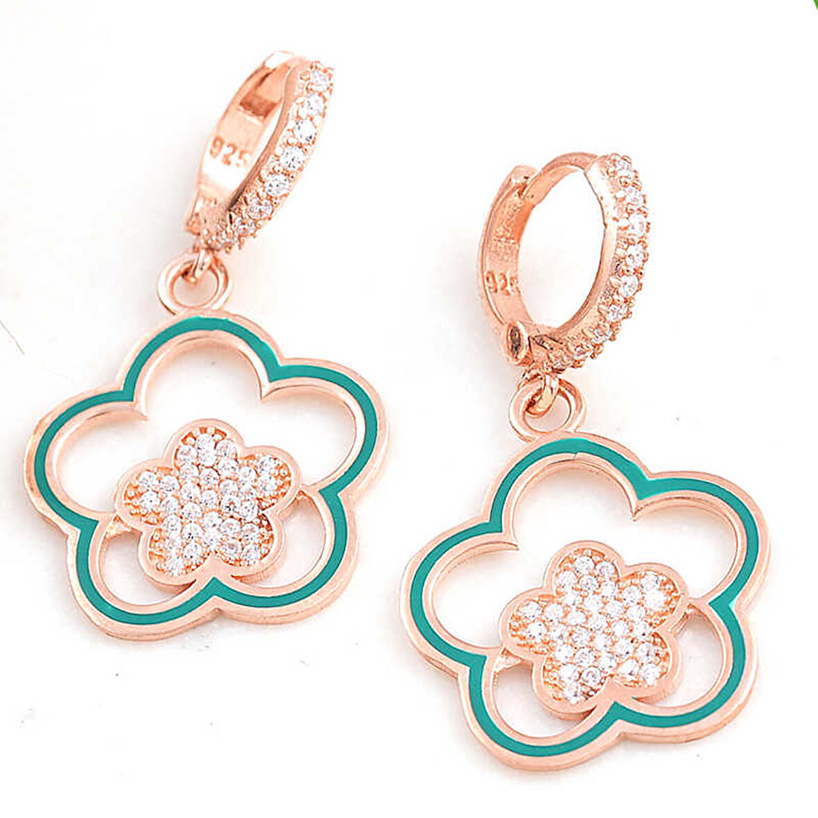 KENPAZAR ​Gümüş Rose Sallantılı Çiçek Desenli Kadın Küpe