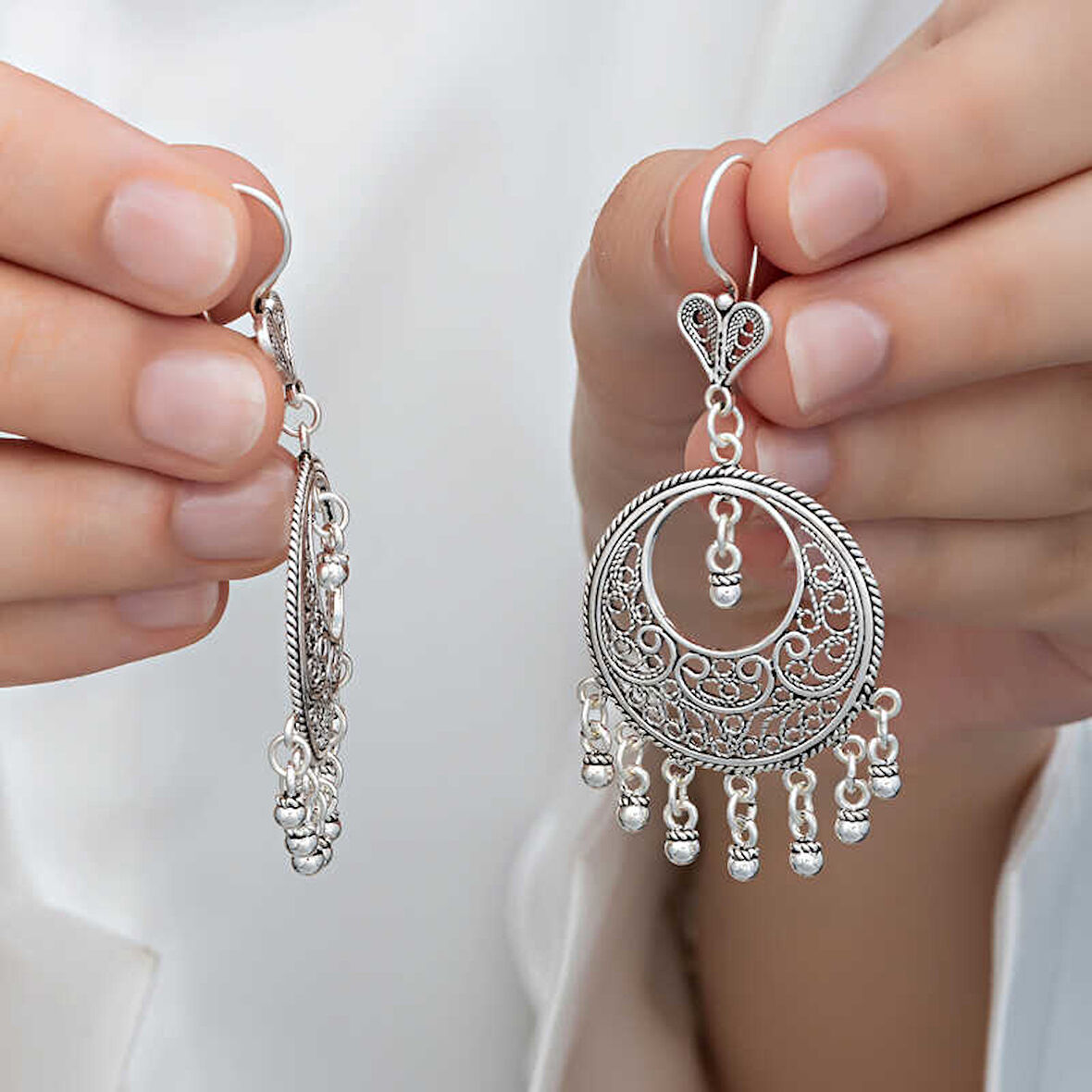 KENPAZAR Gümüş Çember Telkari Sallantılı Kadın Küpe