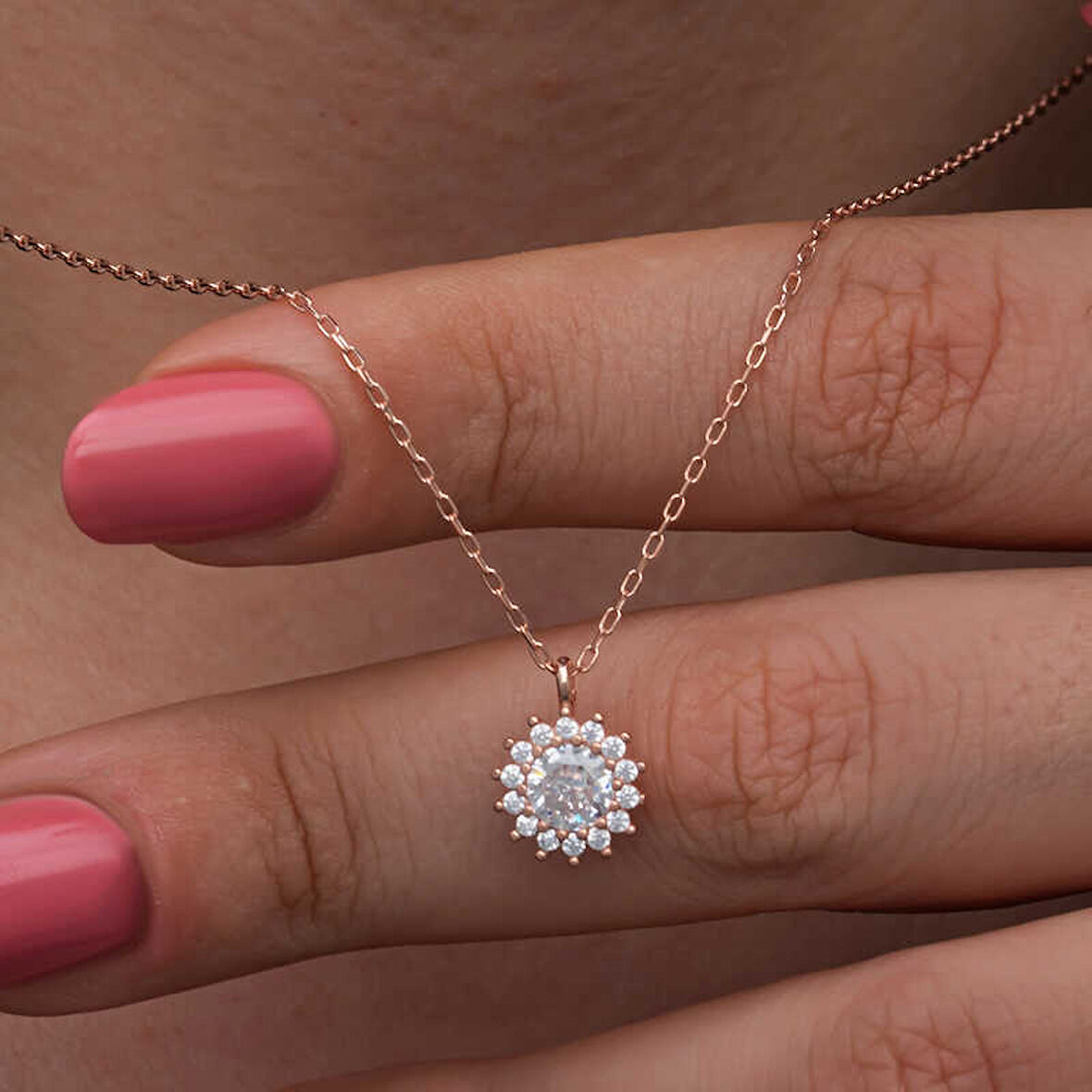 KENPAZAR 925 Ayar Gümüş Rose Minimal Yuvarlak Anturaj Kadın Kolye