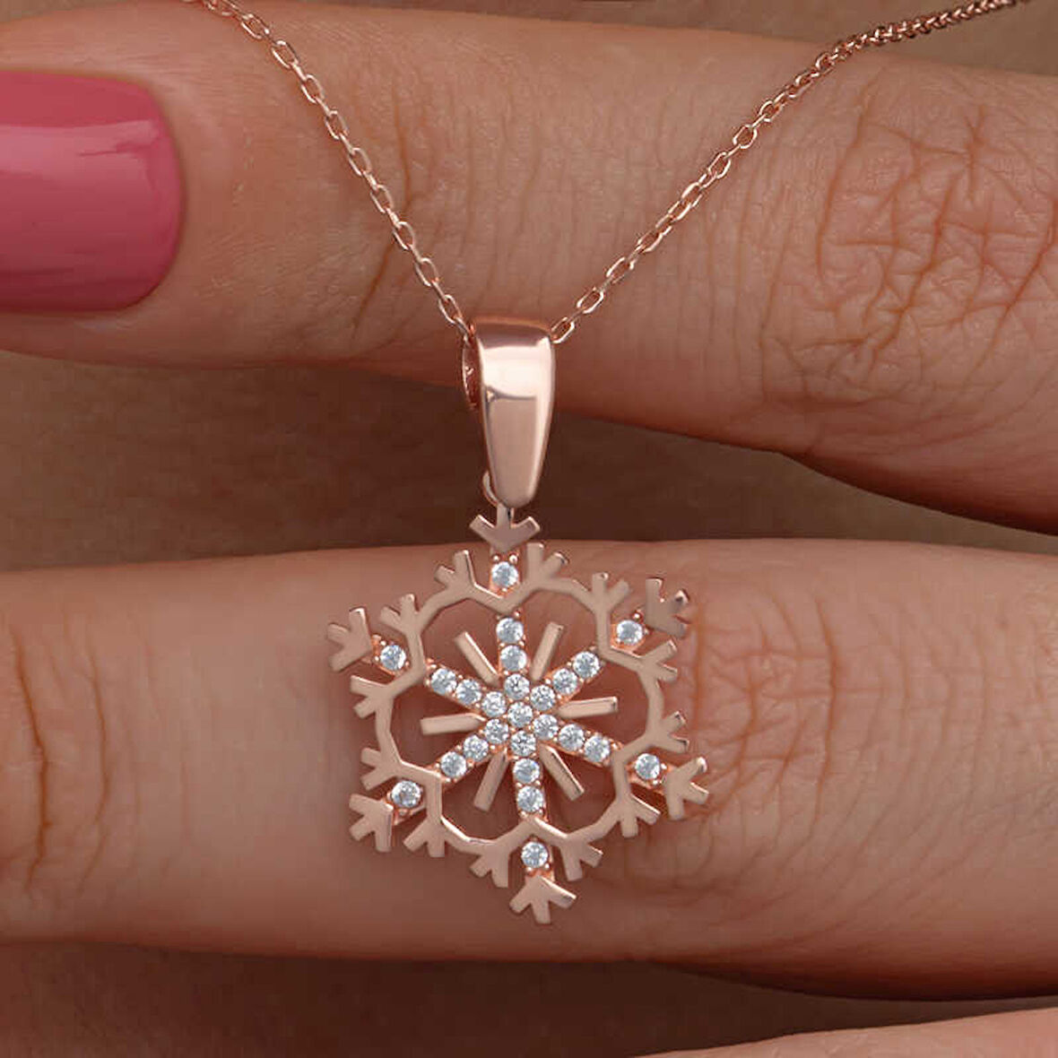 KENPAZAR 925 Ayar Gümüş Rose Kar Tanesi Kadın Kolye