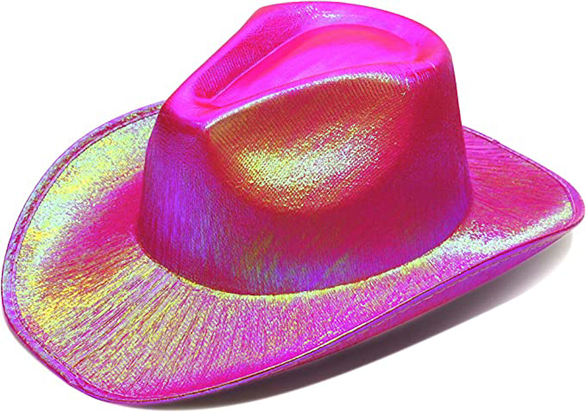 KENPAZAR Neon Hologramlı Kovboy Model Parti Şapkası Fuşya Yetişkin 39X36X14 cm