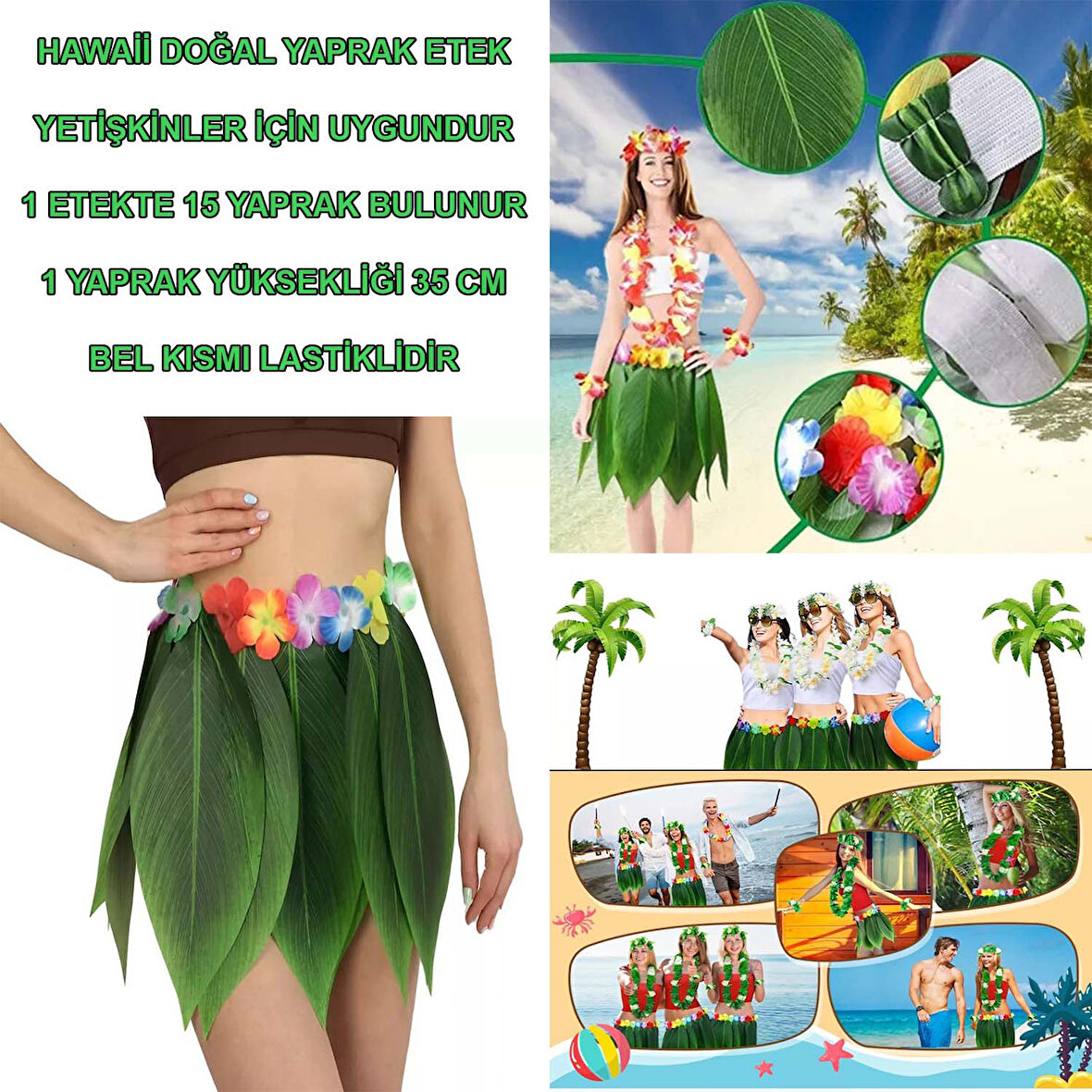 KENPAZAR Tropikal Esintili Hawaii Yapraklı Parti Eteği Yetişkin Boy