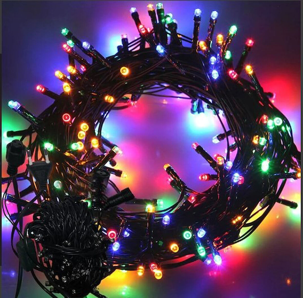 KENPAZAR 10m Boncuk Lamba RGB 8 Fonksiyon 100 Led Fişli Uzatma Kablolu siyah kablo