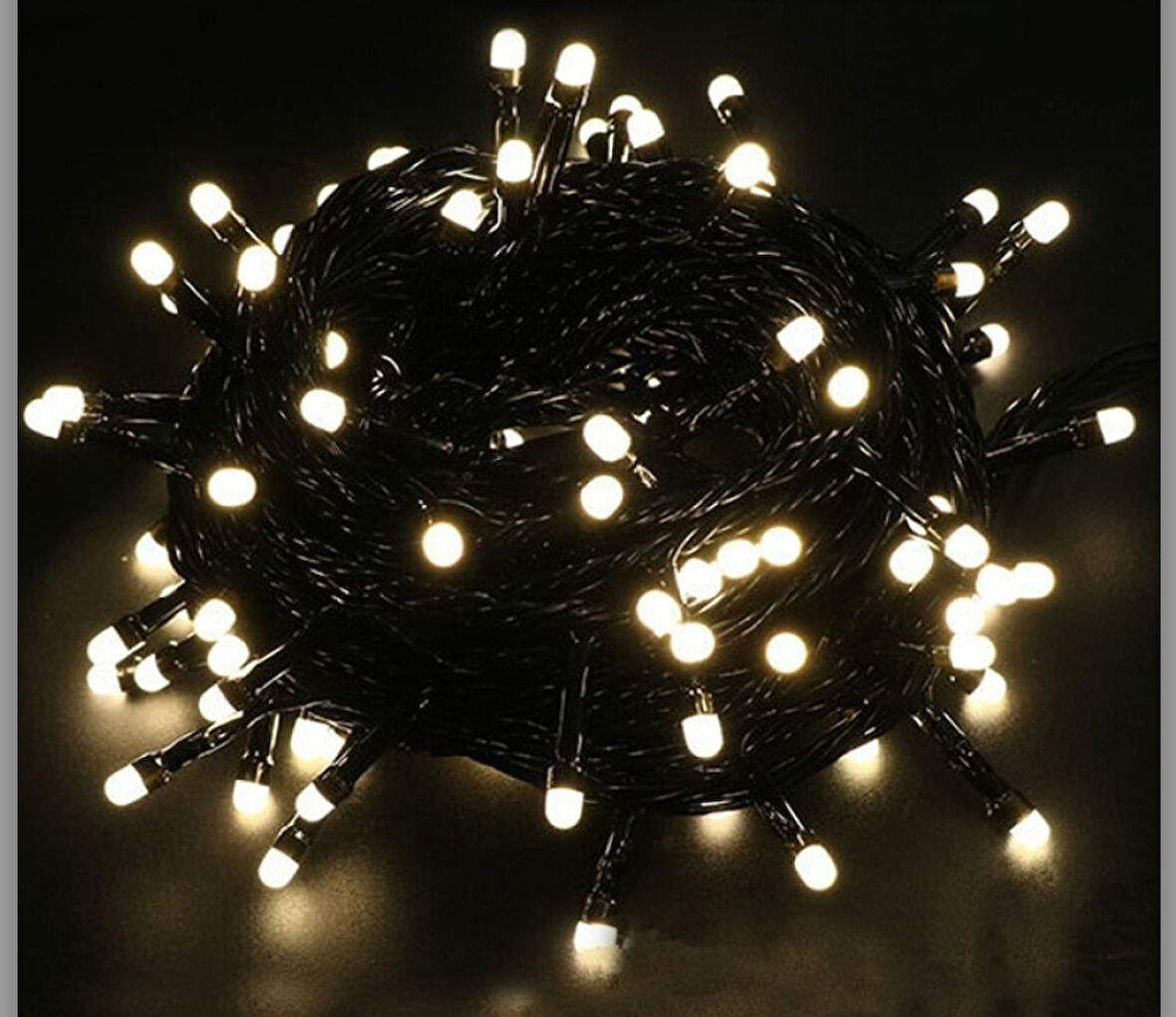 KENPAZAR 5m Boncuk Lamba Gün Işığı 8 Fonksiyon 100 Led Fişli Uzatma Kablolu siyah kablo