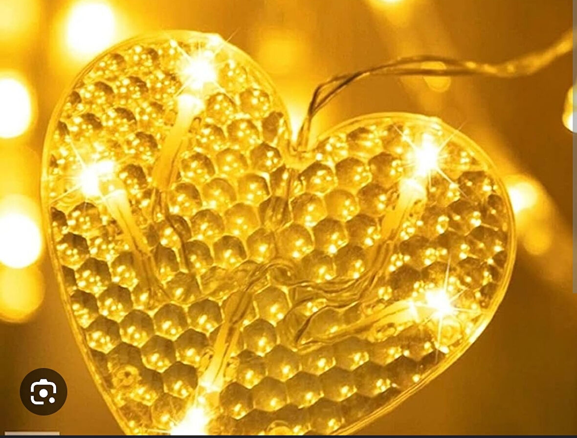 KENPAZAR Kalp Perde Led 3m 6 Sıra 12 Adet Kalp Led ışık Gün Işığı