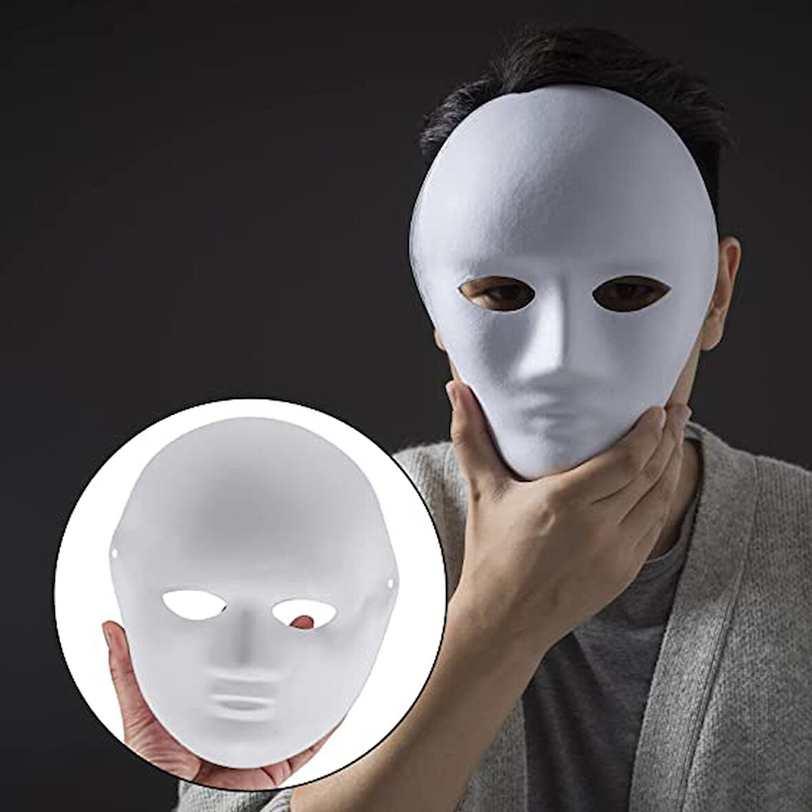 KENPAZAR Beyaz Renk Boyanabilir Anonim Tam Yüz Cosplay Maske 24x18 cm