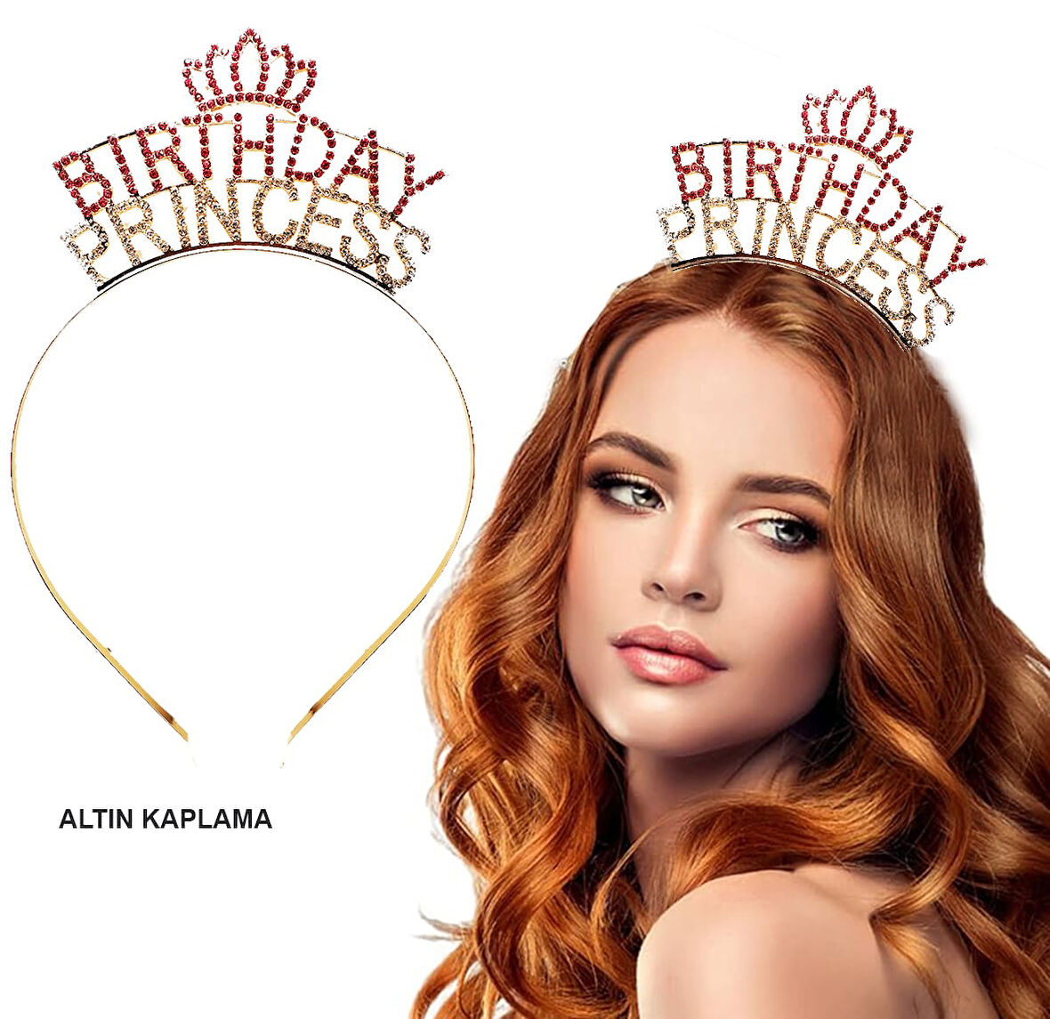 KENPAZAR Birthday Princess Kristal Taç – Altın Kaplama