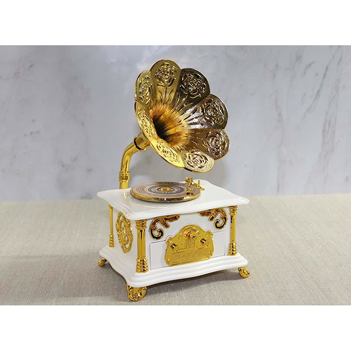 KENPAZAR Gramafon Müzik Kutusu Beyaz
