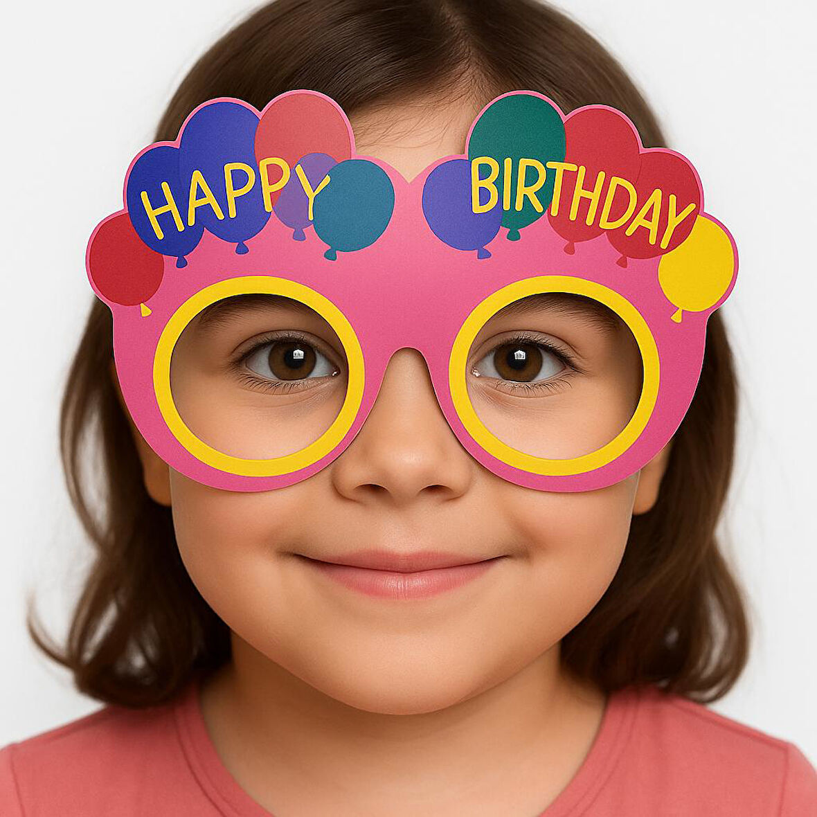 KENPAZAR Balon Desenli Karton Doğum Günü Gözlükleri 6 Adet Pembe Renk