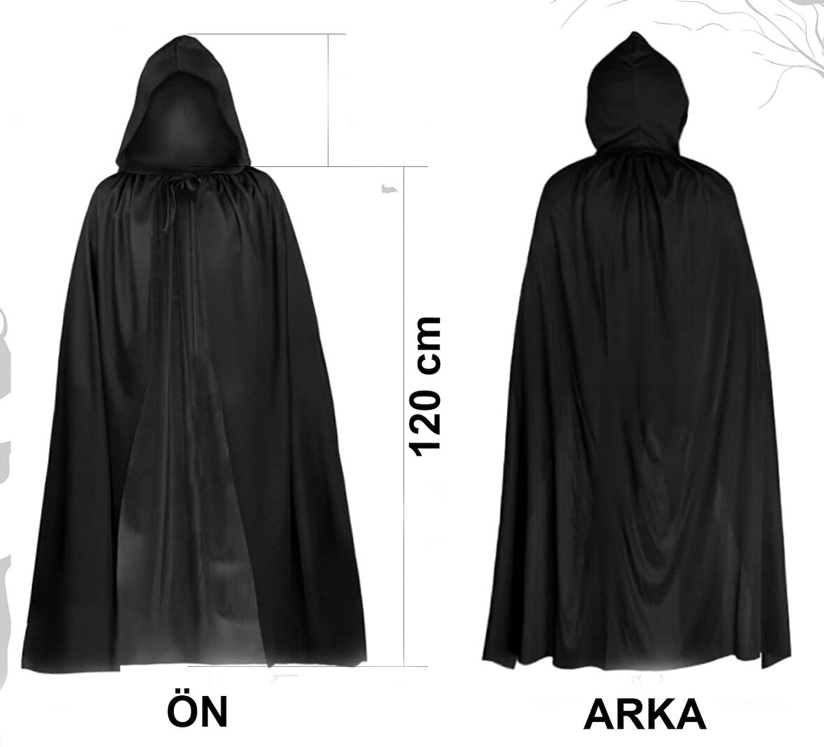 KENPAZAR Siyah Uzun Pelerin 120 cm Kapüşonlu – Cosplay ve Parti Kostümü