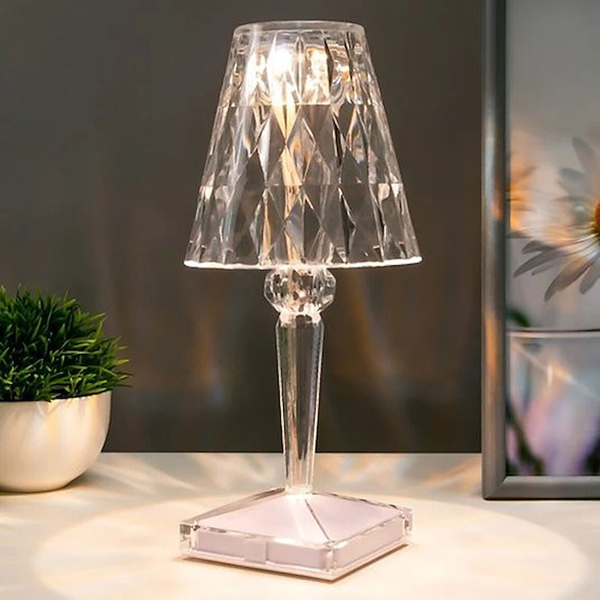 KENPAZAR Kristal Led Şarjlı Masa Üstü Lamba