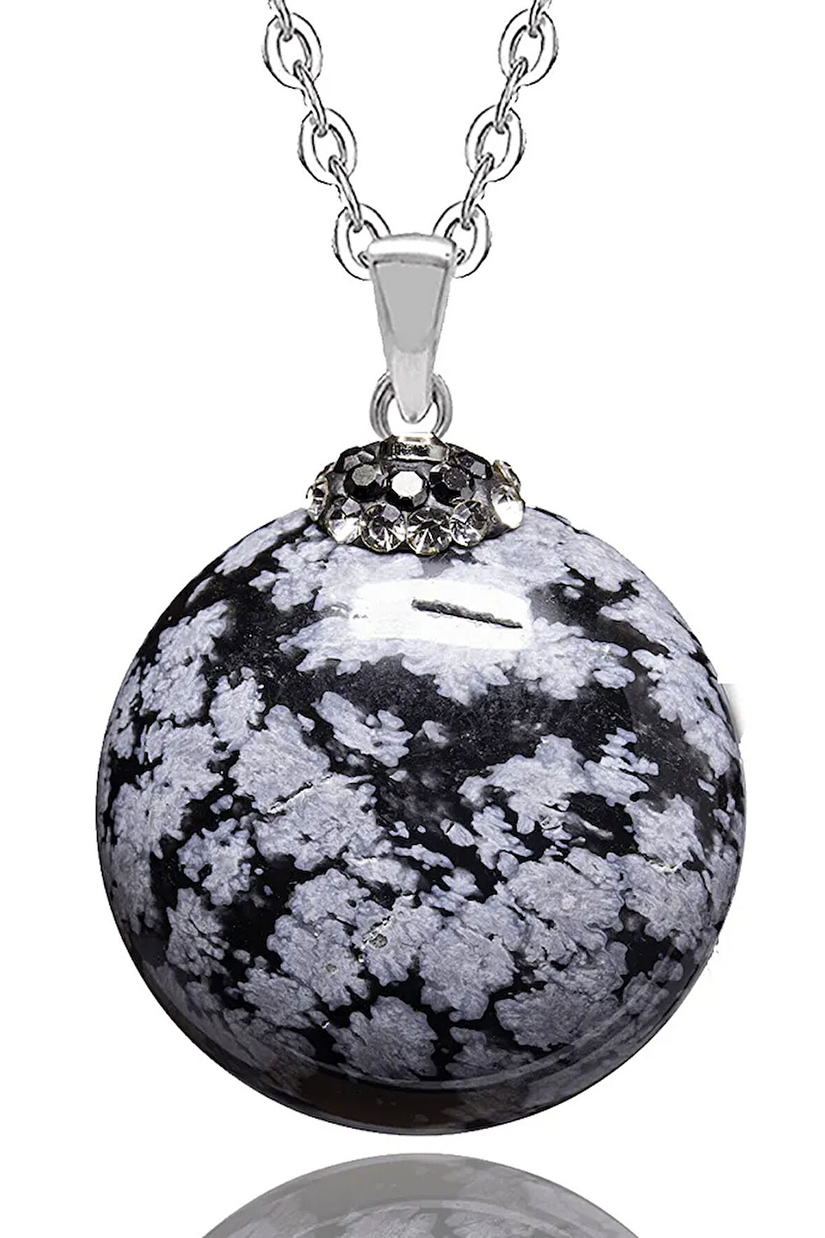 Sertifikalı Zirkon Taşlı Karlı Obsidyen Doğal Taş Kolye