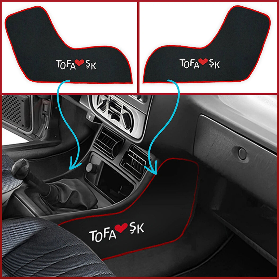 Tofaş Şahin Doğan Kartal Torpido Vites Orta Konsol Yan Koruma Halısı – Nakış İşlemeli Kumaş Kaplama