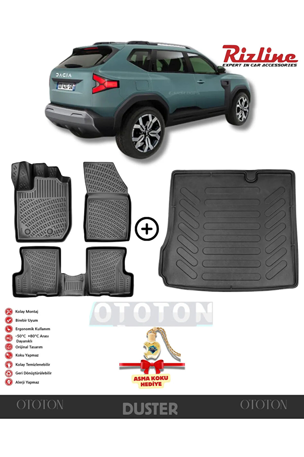 Dacia Duster 2023 Sonrası 4x2 Bagaj Havuzu ve 3D Havuzlu Paspas -HEDİYELİ