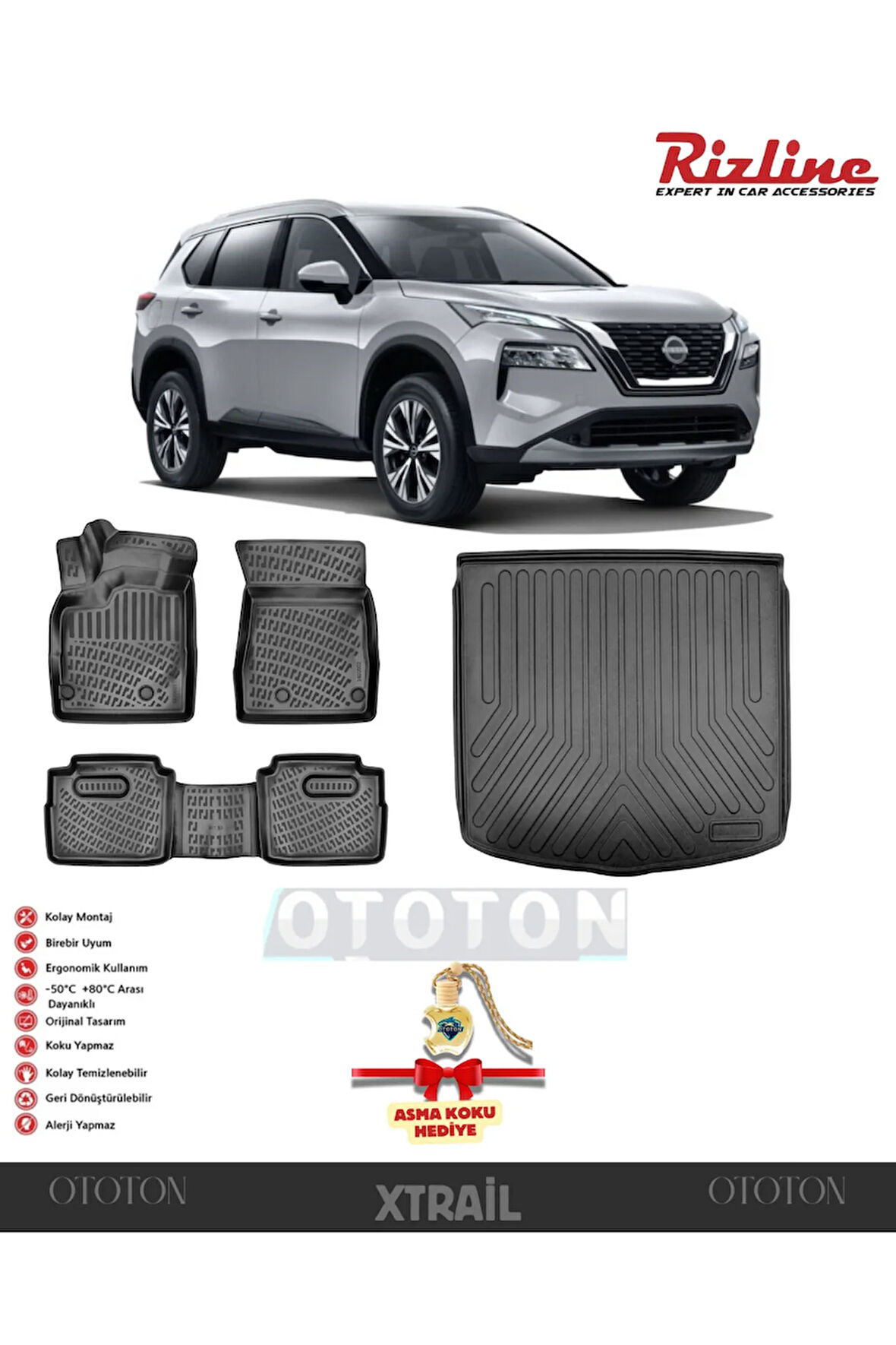 Nissan X-Trail 2022 Sonrası Benzinli - 5 Koltuklu Bagaj Havuzu ve 3D Havuzlu Paspas -HEDİYELİ