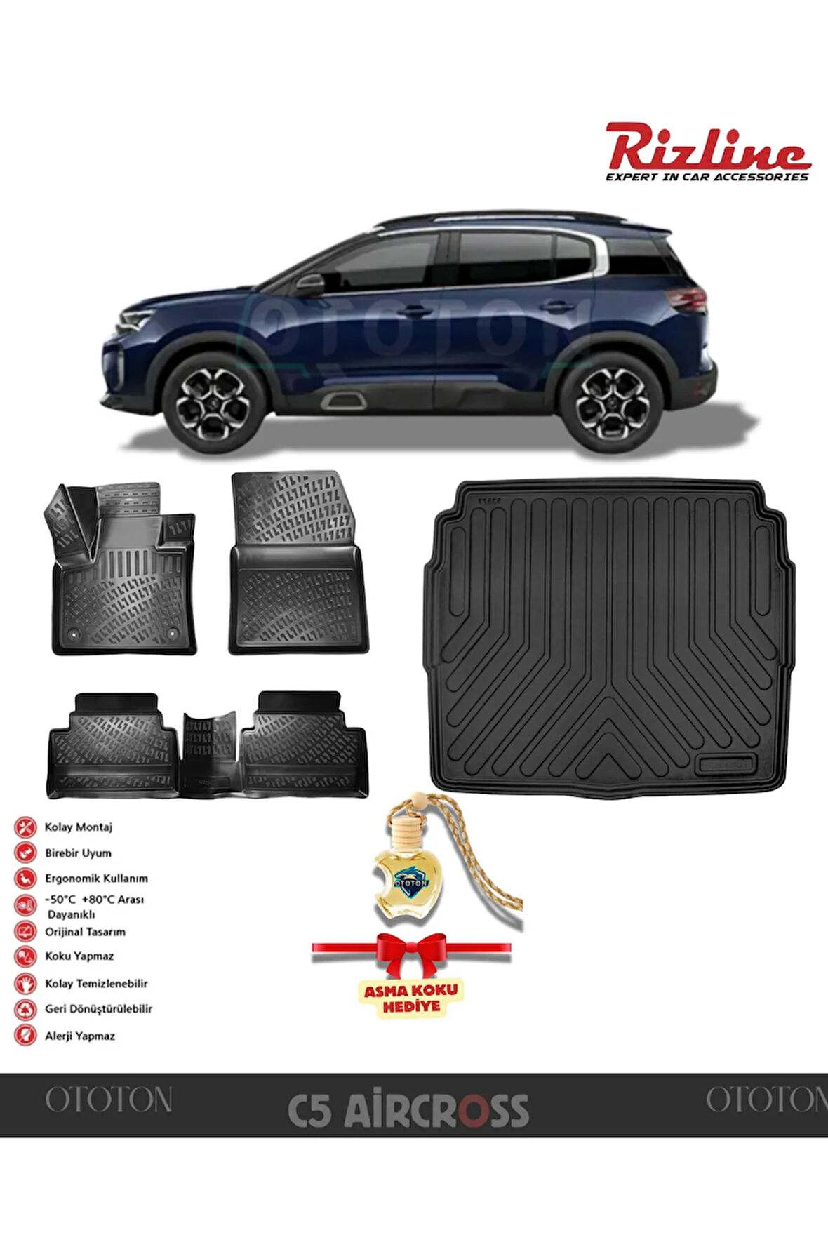 Citröen C5 Aircross 2022 Sonrası (ALT) Bagaj Havuzu ve 3D Havuzlu Paspas -HEDİYELİ