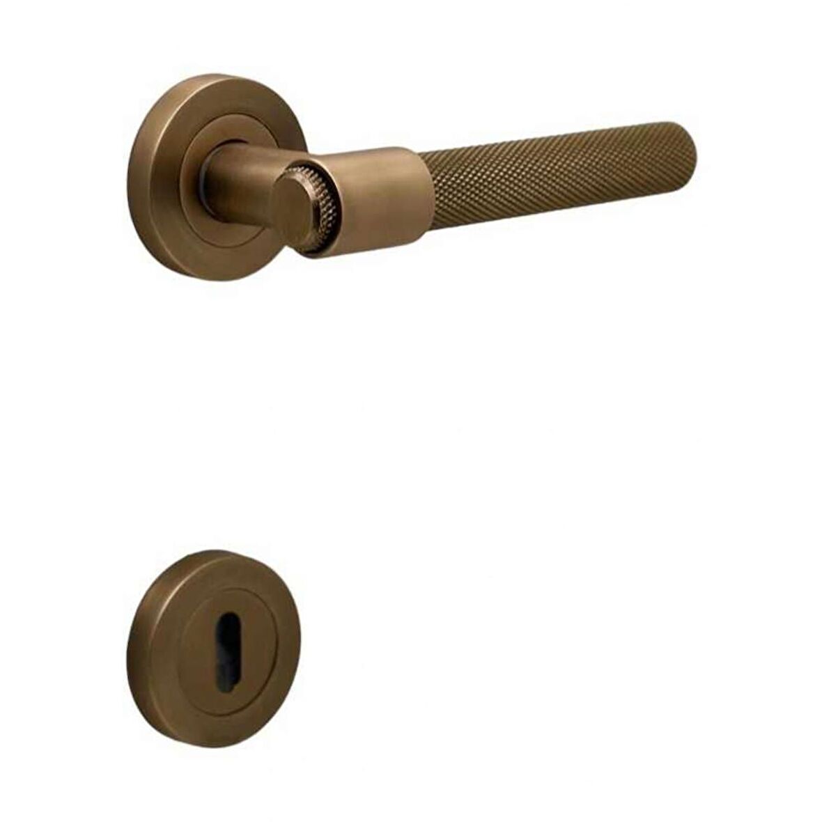 KOLDOOR Punch Mat Antik Sarı Rozetli Oda Kapı Kolu 4 Takım