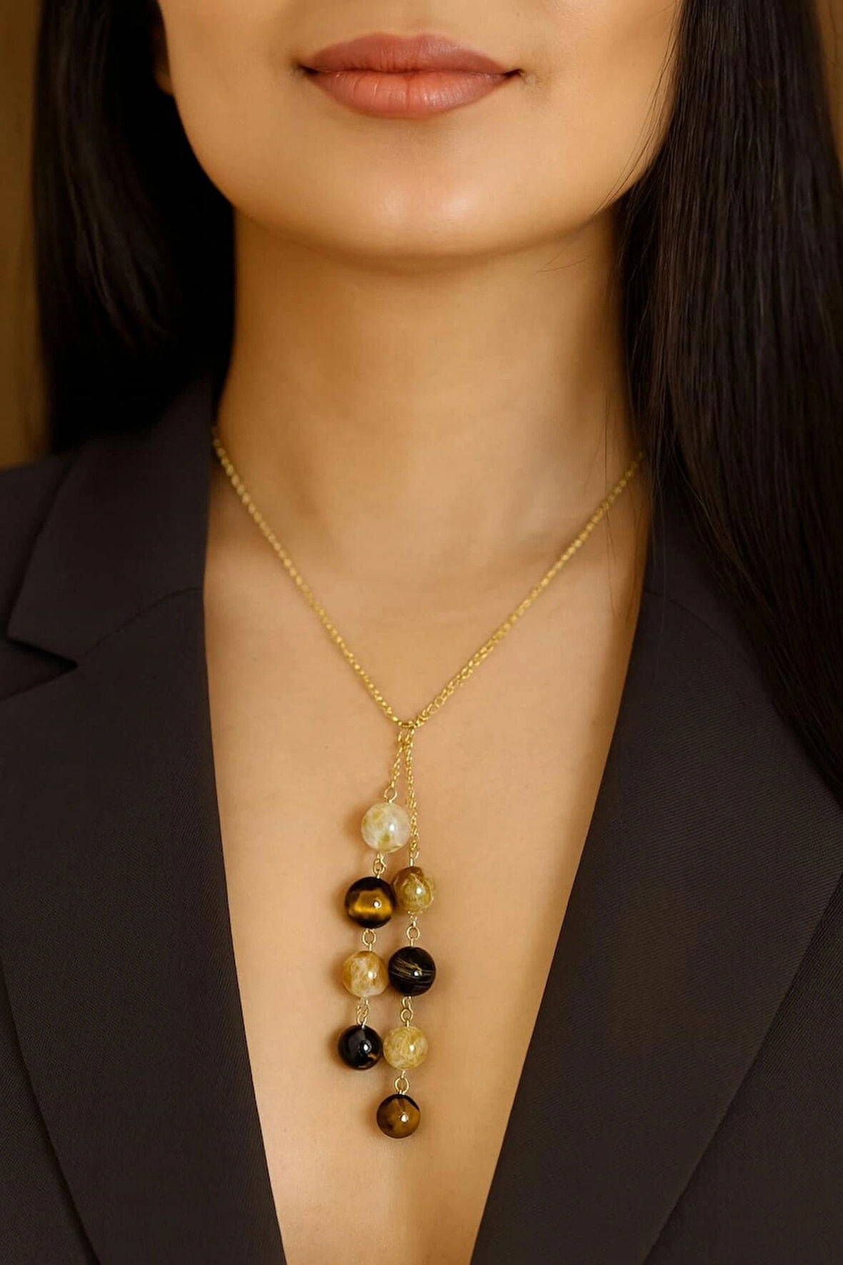 Kaplangözü ve Sitrin Doğal Taşlı Altın Kaplama Kolye