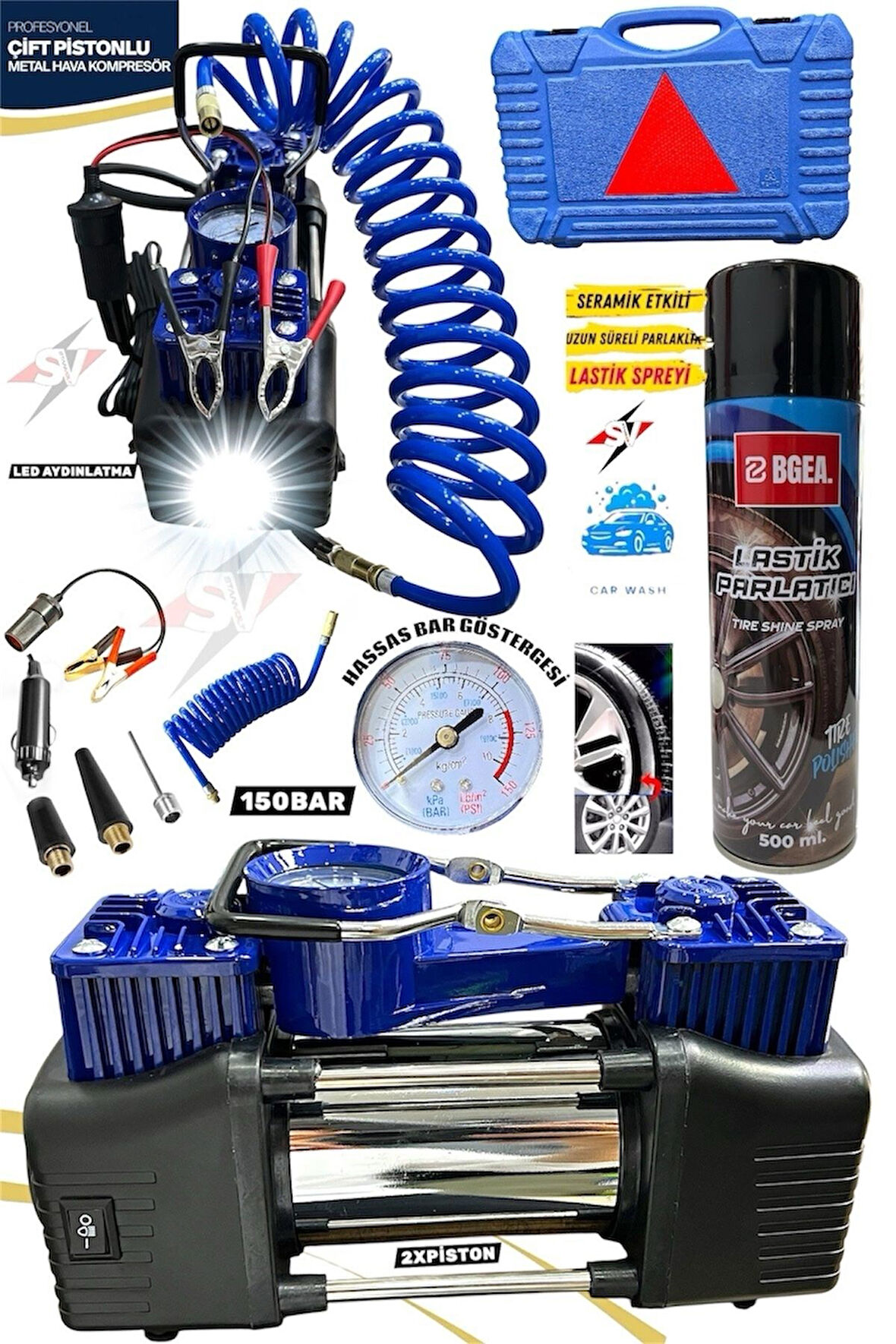 Çift Silindirli Lastik Şişirme Oto Kamyon 12V 150 PSI Ağır Hizmet Tipi Çantalı Hava Kompresörü